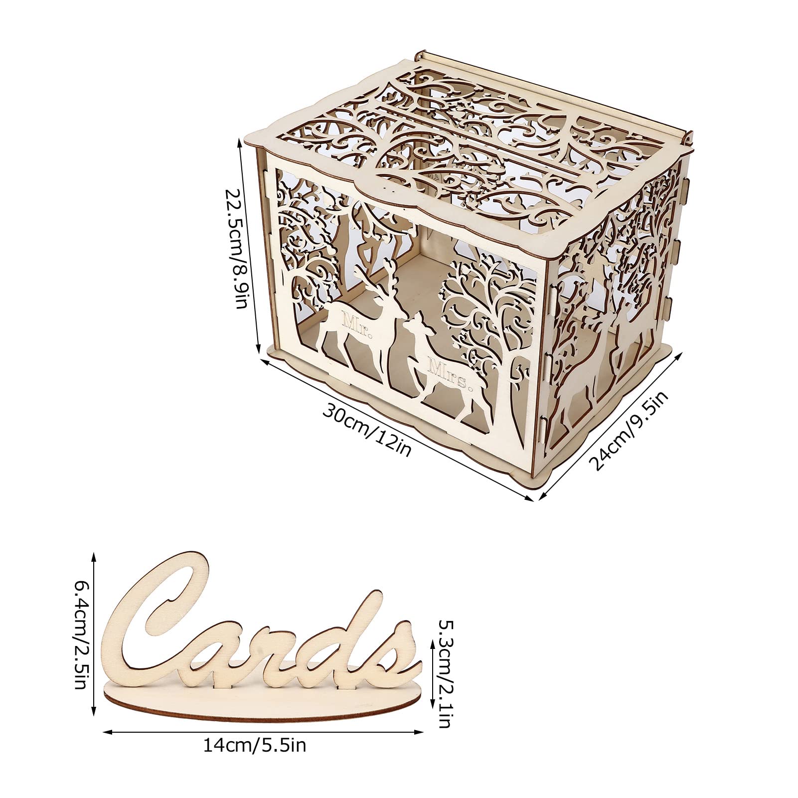 FIYO Rustic Wooden Wedding Card Box with Lock - DIY Greeting Card Holder, Money Gift Box for Reception, Anniversary & Special Events - Perfect for Couples, Deer Design & Sign Included
