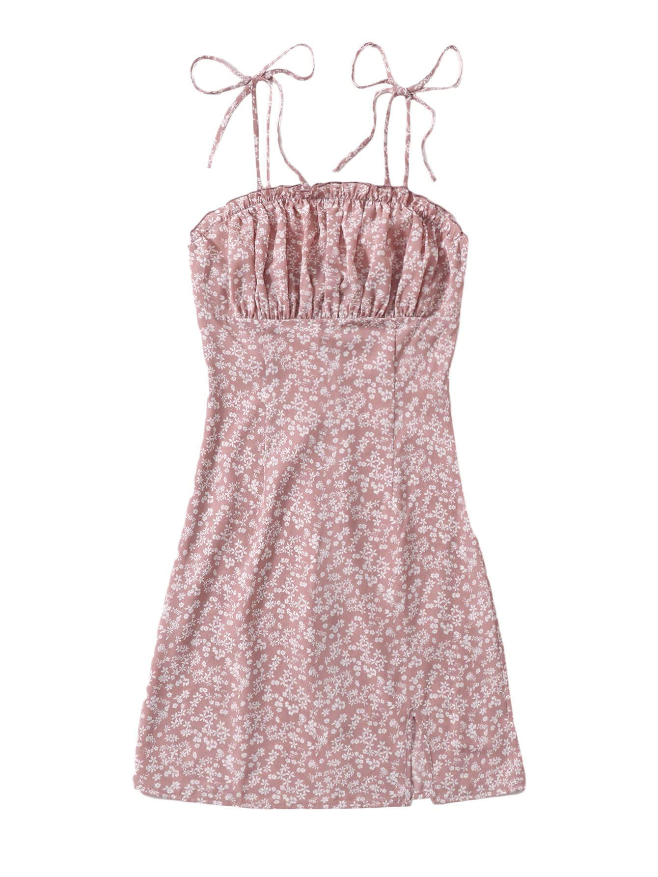SheIn Women's Floral Ruched Bodycon Mini Dress - Split Tie Shoulder, Sleeveless Party Dress for Night Out, Clubwear, Date Night & Summer Vacation