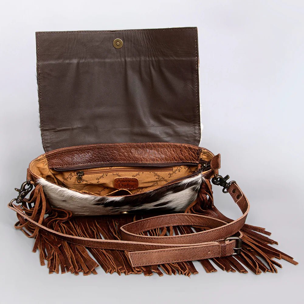 American Darling Brown & White Fringe Leather Purse - Stylish Boho Crossbody Bag for Women, Perfect for Parties, Concerts & Everyday Use