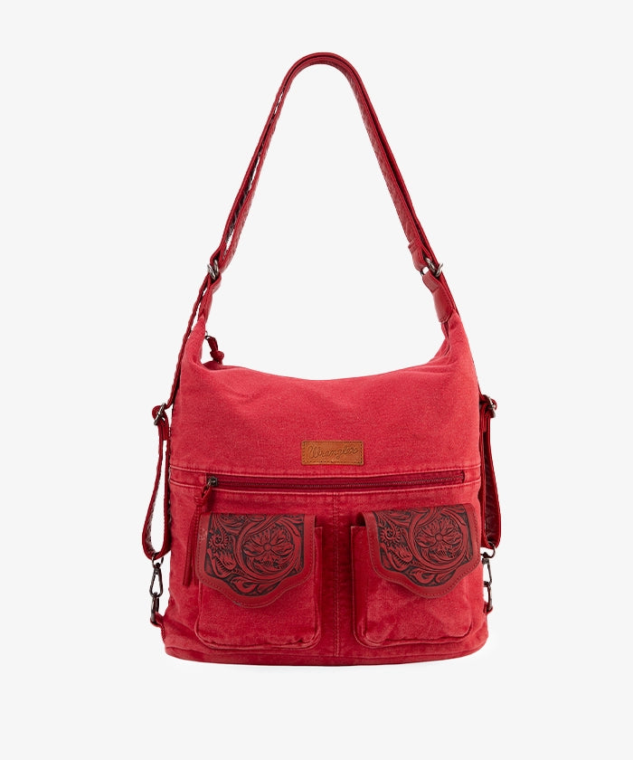 Wrangler Floral Tooled Denim Hobo Bag Convertible - Stylish Crossbody Purse for Women, Perfect for Concerts, Travel & Everyday Use