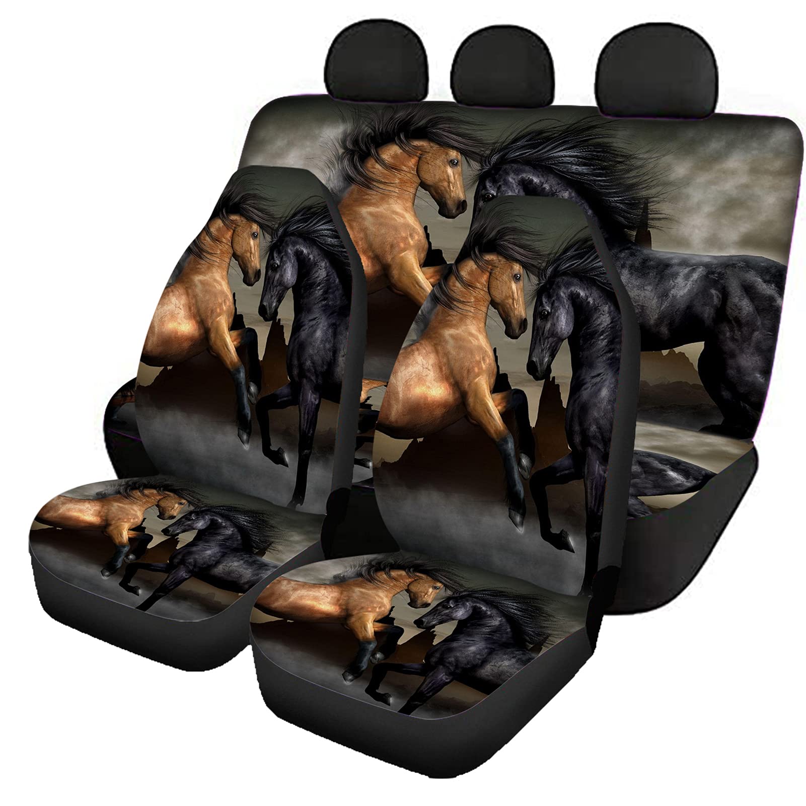 4-Piece Horse Print Car Seat Cover Set - Front & Back Seat Protector for Sedan, Truck, Van & SUV | Waterproof & Non-Slip Bucket Seat Covers | Perfect for Pet Owners, Equestrians & Country Style Lovers (Car Accessories for Women & Men)