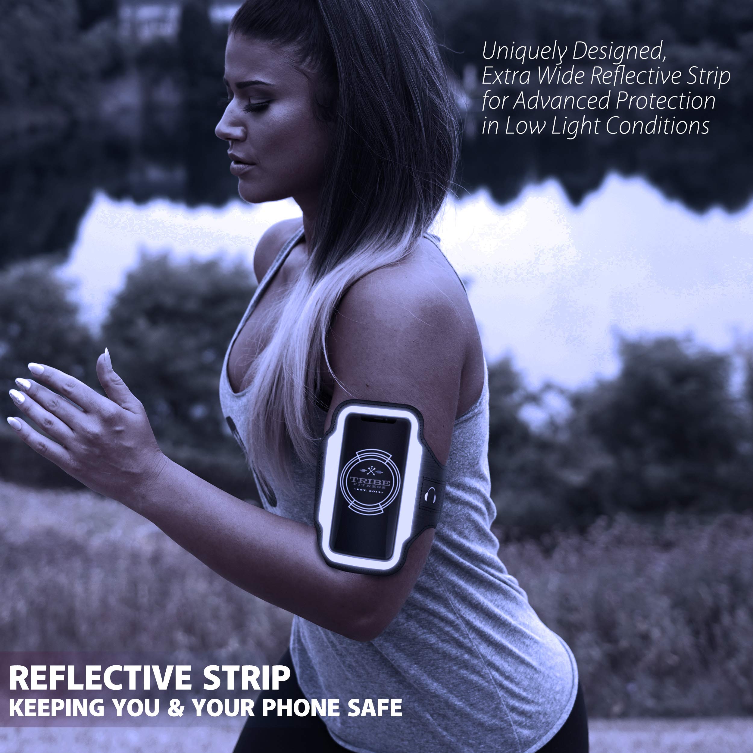 TRIBE Running Phone Holder Armband for iPhone & Galaxy - Adjustable Sports Armband for Men & Women - Perfect for Running, Jogging, Walking, Gym Workout - Fits All Smartphones with CC/Key Pocket - Ideal for Outdoor Activities, Fitness Training & Daily Exercise
