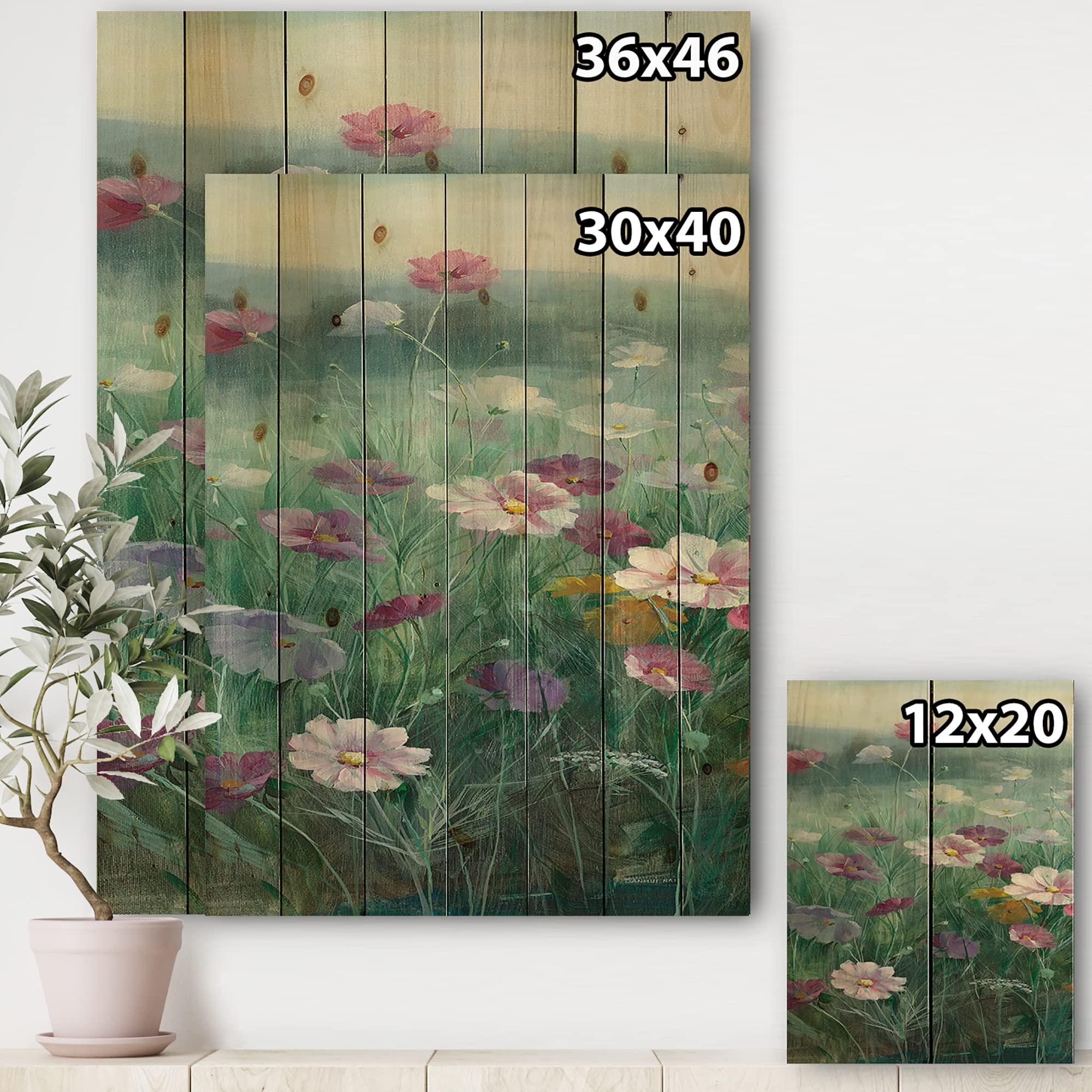 DesignQ Cosmos At Dawn II Traditional Blue Floral Wood Wall Art - Large Pine Wood Wall Decor Panel for Living Room, Bedroom & Office Decor