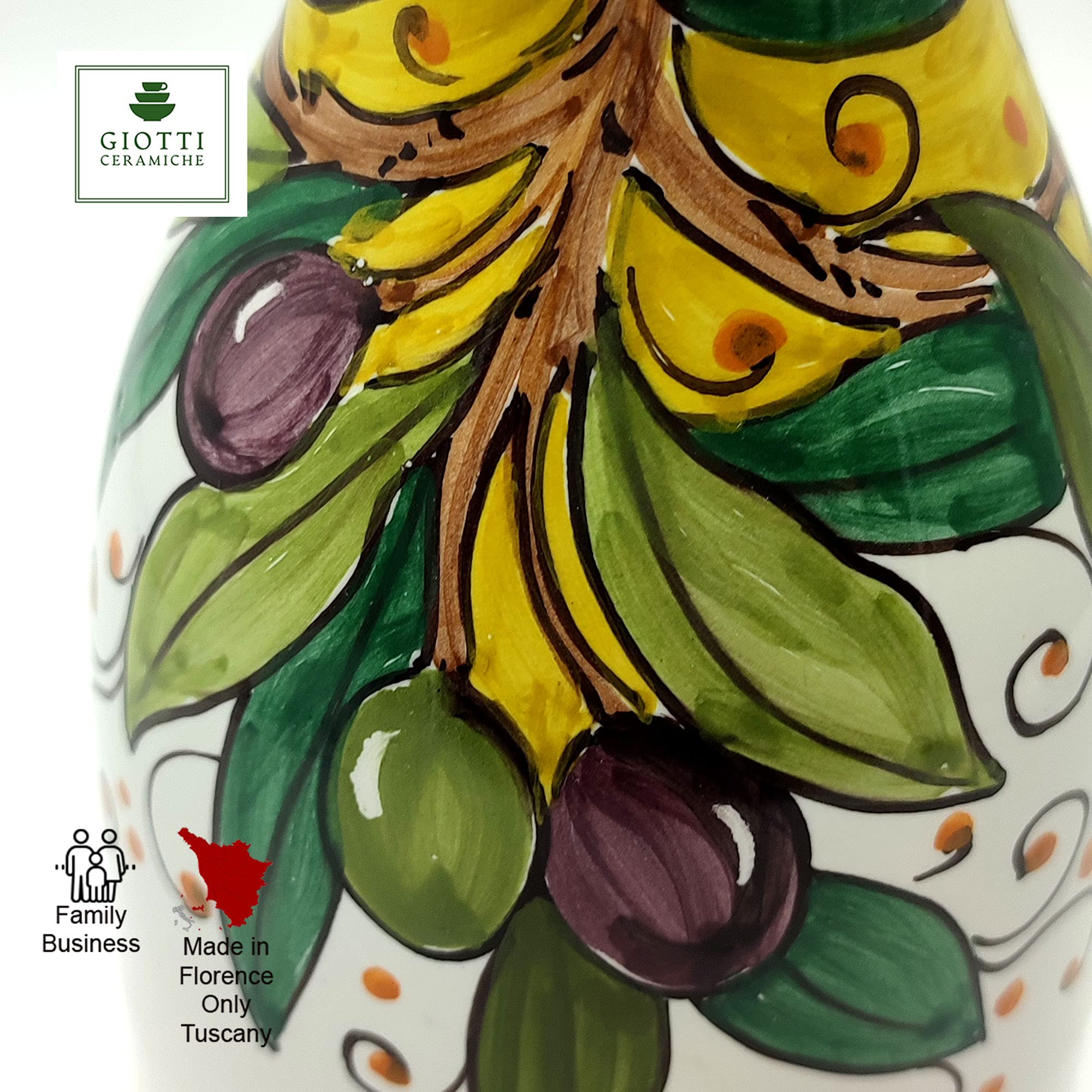 Italian Hand-Painted Ceramic Wine Jug with Olive Design - 16.9 oz Kitchen Carafe & Utensil Holder - Tuscan Pottery from Italy - Elegant Home Decor for Wine Serving & Kitchen Storage | Perfect for Dinner Parties, Italian-Themed Decor & Gift Giving