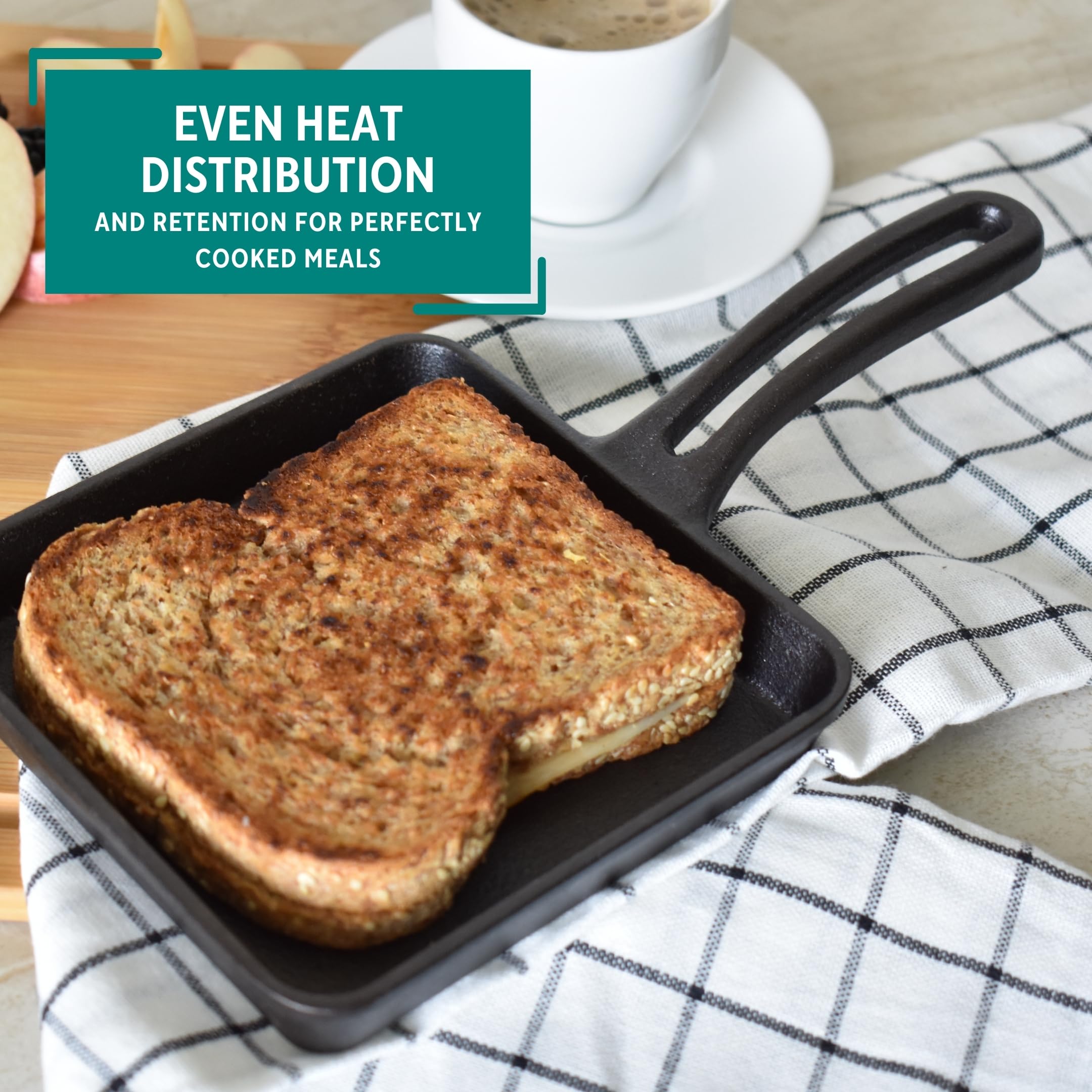 MIRRO 5 Inch Cast Iron Preseasoned Mini Grill Pan - Perfect for Camping, Picnics & Outdoor Cooking - Compact Portable Skillet for Steak, Eggs & Small Meals