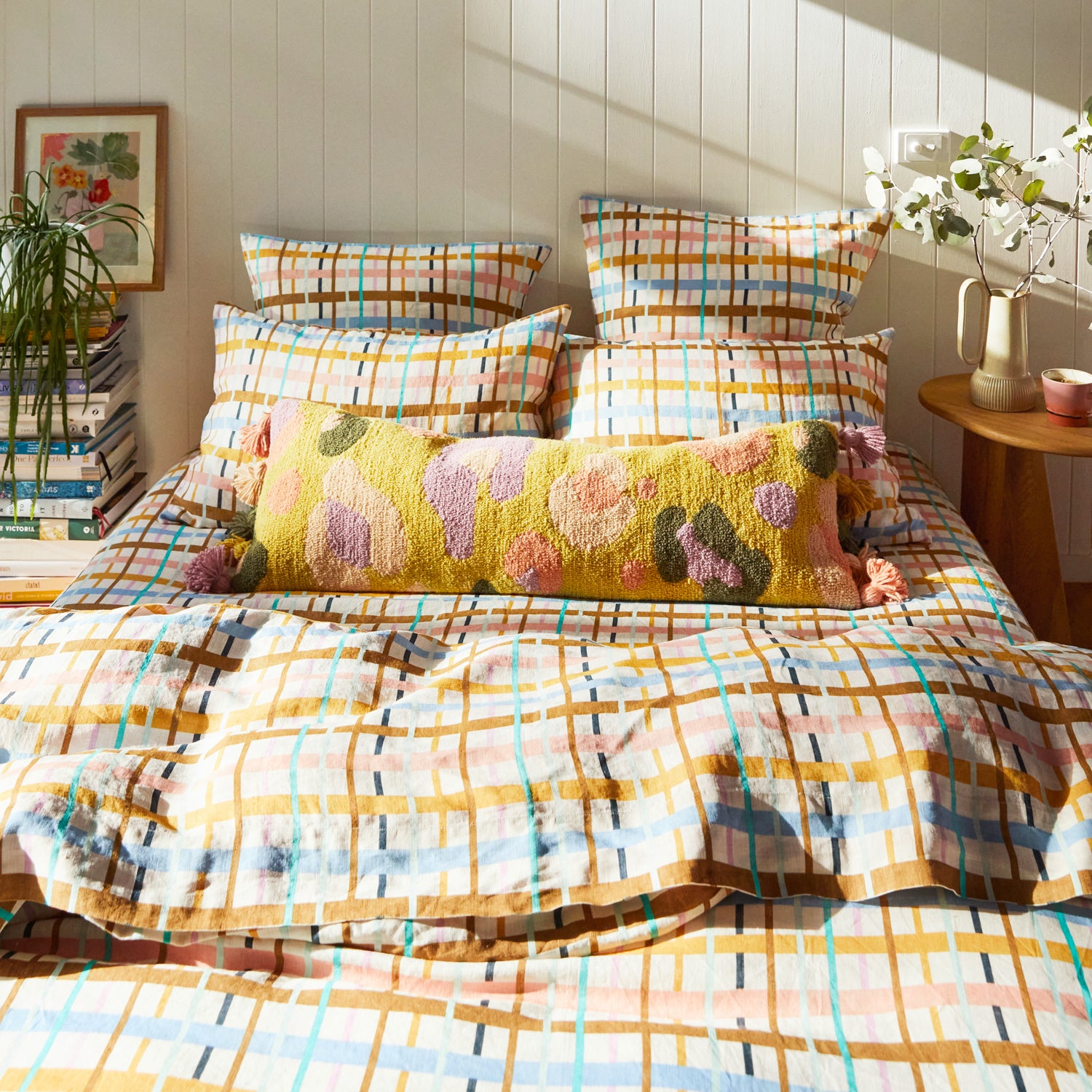 Premium Cady Check Linen Flat Sheet - 100% Natural Breathable Bedding for All Seasons | Perfect for Master Bedroom, Guest Room & Vacation Homes