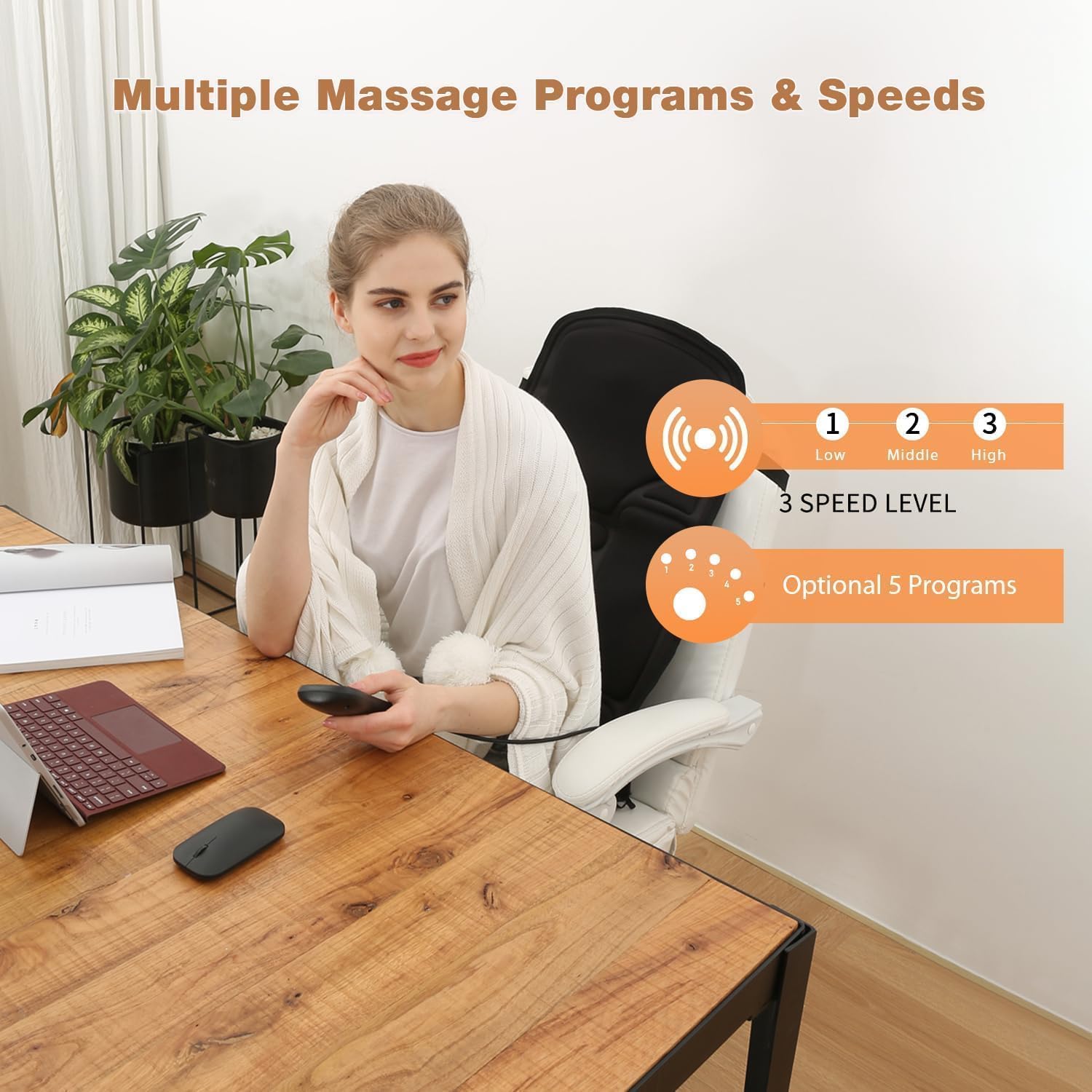 Deep Tissue Massage Cushion with Heat - 10 Vibration Motors for Back Pain Relief, Shiatsu Massager Seat Cushion for Office Chair, Car, Home Use - Perfect for Stress Relief & Muscle Relaxation