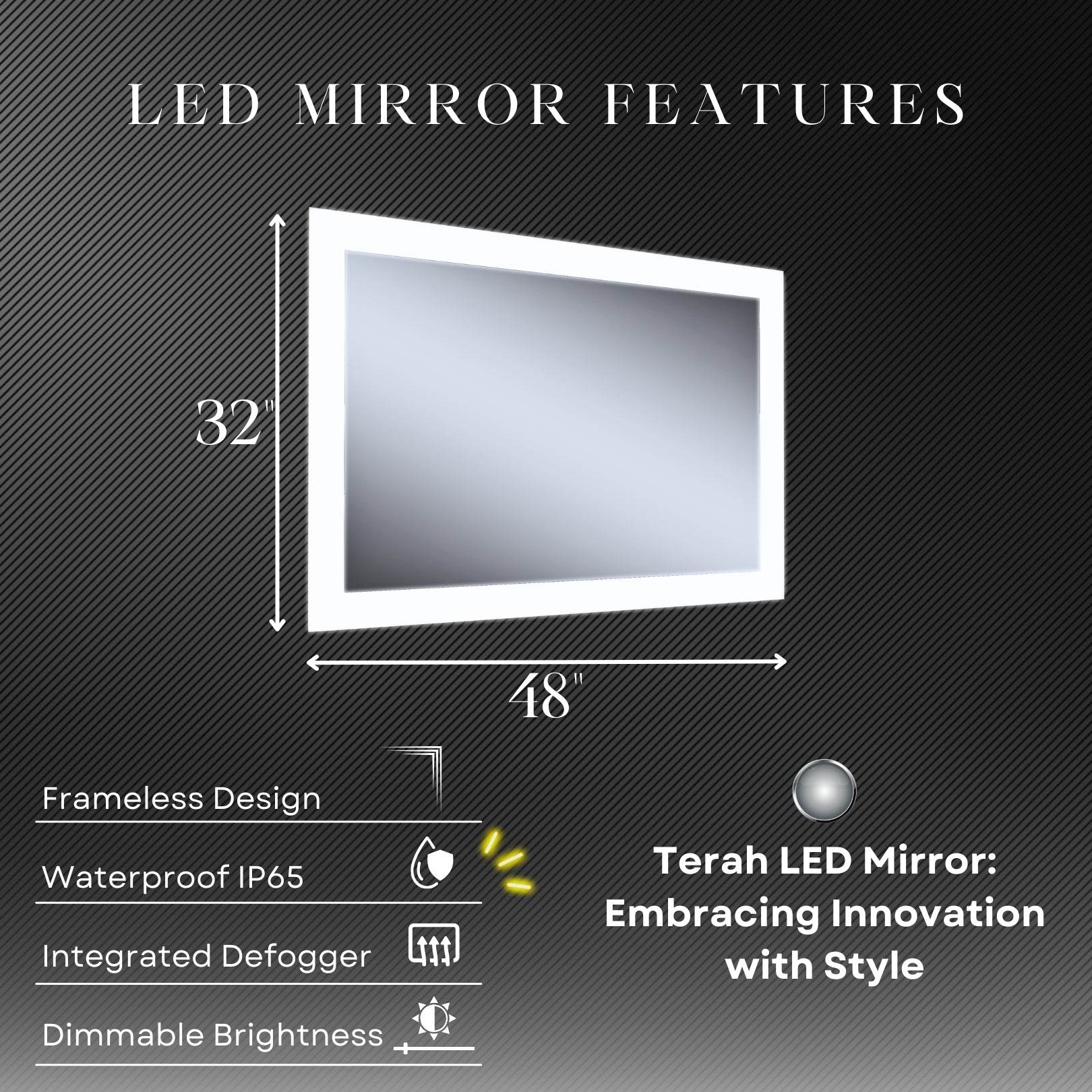 48W x 32H LED Bathroom Mirror with Dimmable Lights - Perfect for Vanity, Makeup, and Modern Home Decor
