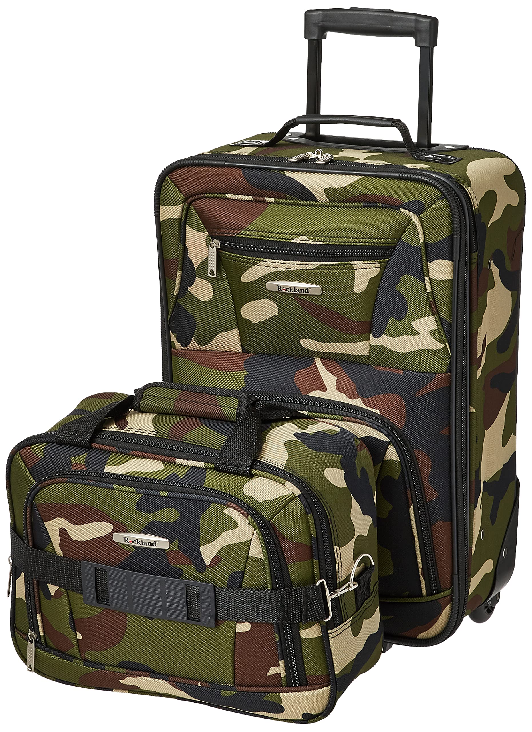 Rockland Fashion Softside Expandable Upright Luggage Set with Wheels & Telescopic Handle - 2-Piece (14/19) Camouflage Design - Perfect for Travel, Business Trips & Weekend Getaways