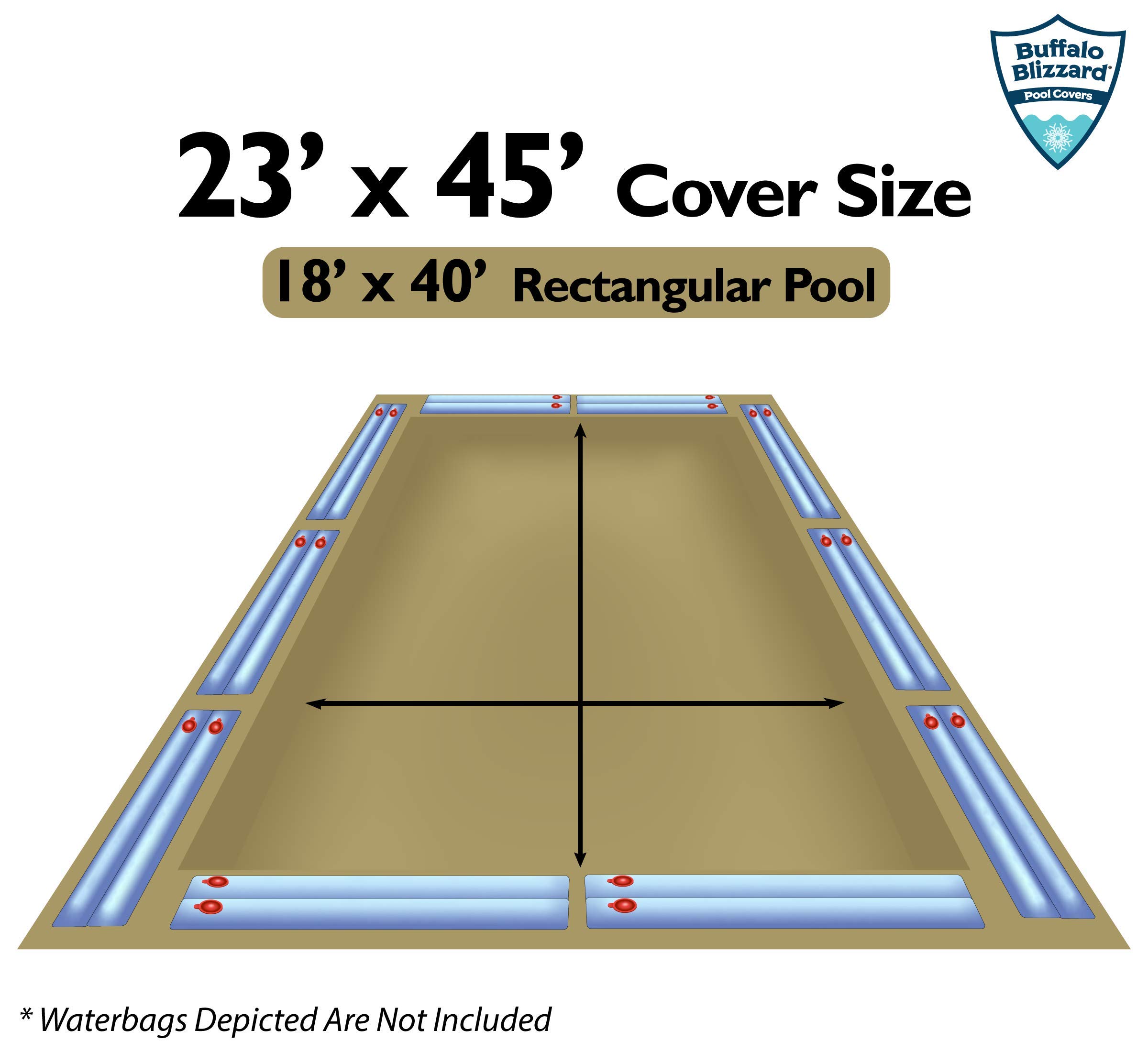 Buffalo Blizzard Supreme Plus Winter Pool Cover with Water Bags Kit - Fits 18x40 ft Rectangle In-Ground Pools (Tan/Silver) | Includes 5ft Overlap (23x45 ft) | Heavy Duty Protection for Harsh Winter Weather | Perfect for Snow, Ice & Seasonal Pool Maintenance