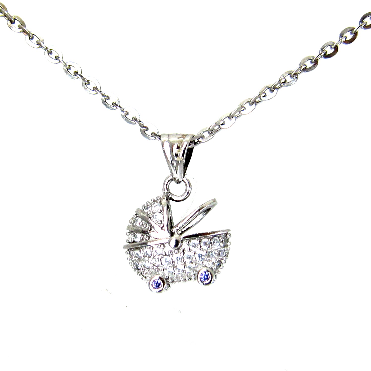 925 Sterling Silver CZ Baby Stroller Pendant Necklace - Elegant Gift for New Moms, Baby Shower & Christening Jewelry - Perfect for Everyday Wear & Special Occasions