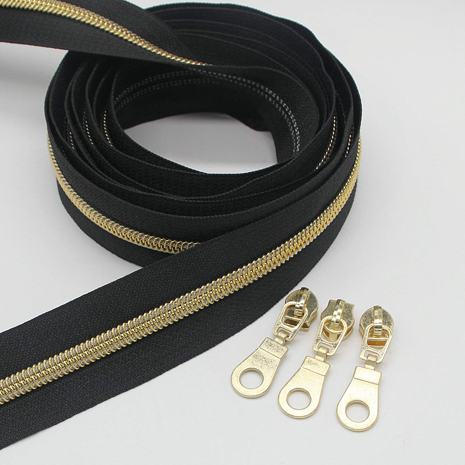 50PCS #5 Gold Metal Zipper Pulls - Brass Sliders for Nylon Coil Zippers, Jackets, Luggage, Purses & Bags (Bulk Pack) - Durable Replacement Parts for DIY Repair & Fashion Accessories