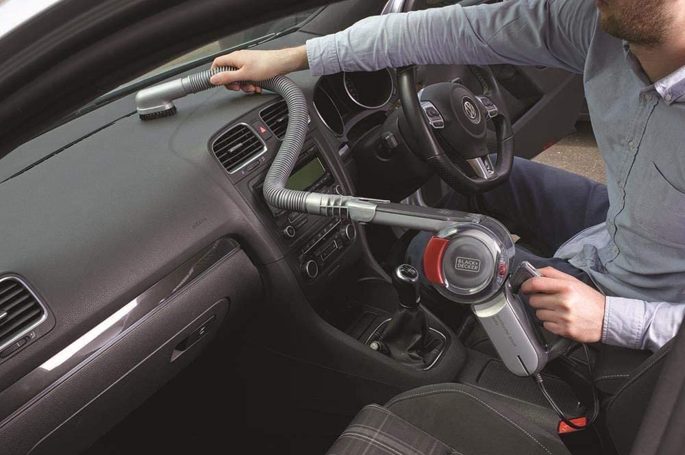 Black and Decker PV1200AV B1 Pivot Cyclonic 12V Corded Hand Vacuum - Grey/Red with Full Accessories - Perfect for Car Cleaning, Pet Hair Removal, and Home Dusting