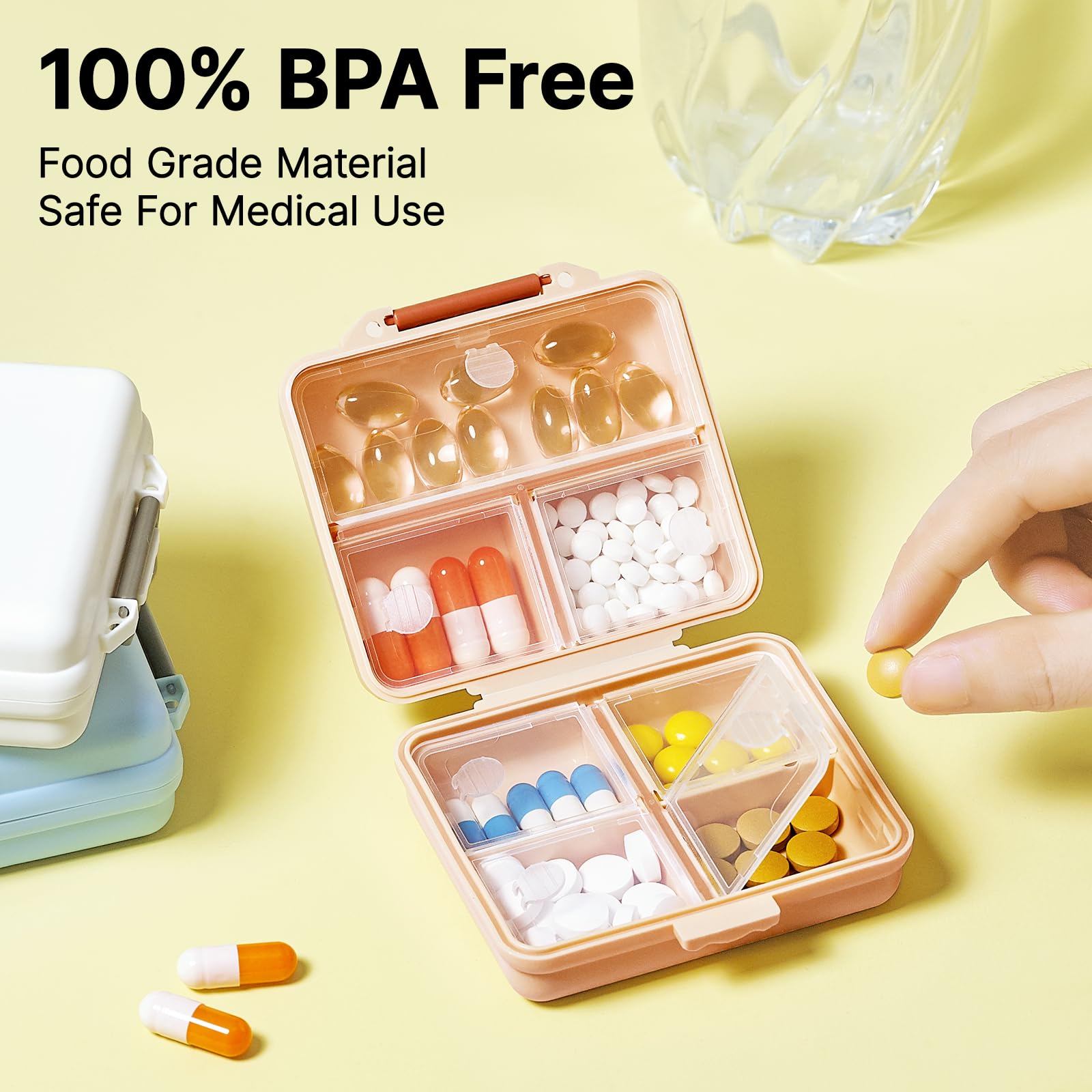 7-Day Travel Pill Organizer Box - Portable Weekly Medicine Case with 7 Compartments & Labels - Compact Mini Pill Box for Vitamins, Fish Oil & Daily Medications - Perfect for Purse, Travel & Home Use (Pink)