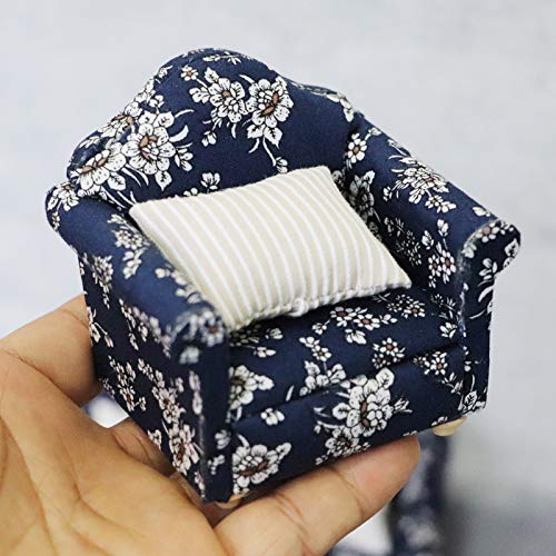 1:12 Scale Wooden Dollhouse Miniature Sofa Armchair with Pillow - Kids Play Toy, Dollhouse Furniture Decor for Girls & Boys - Perfect for Pretend Play, Room Decor & Collectibles