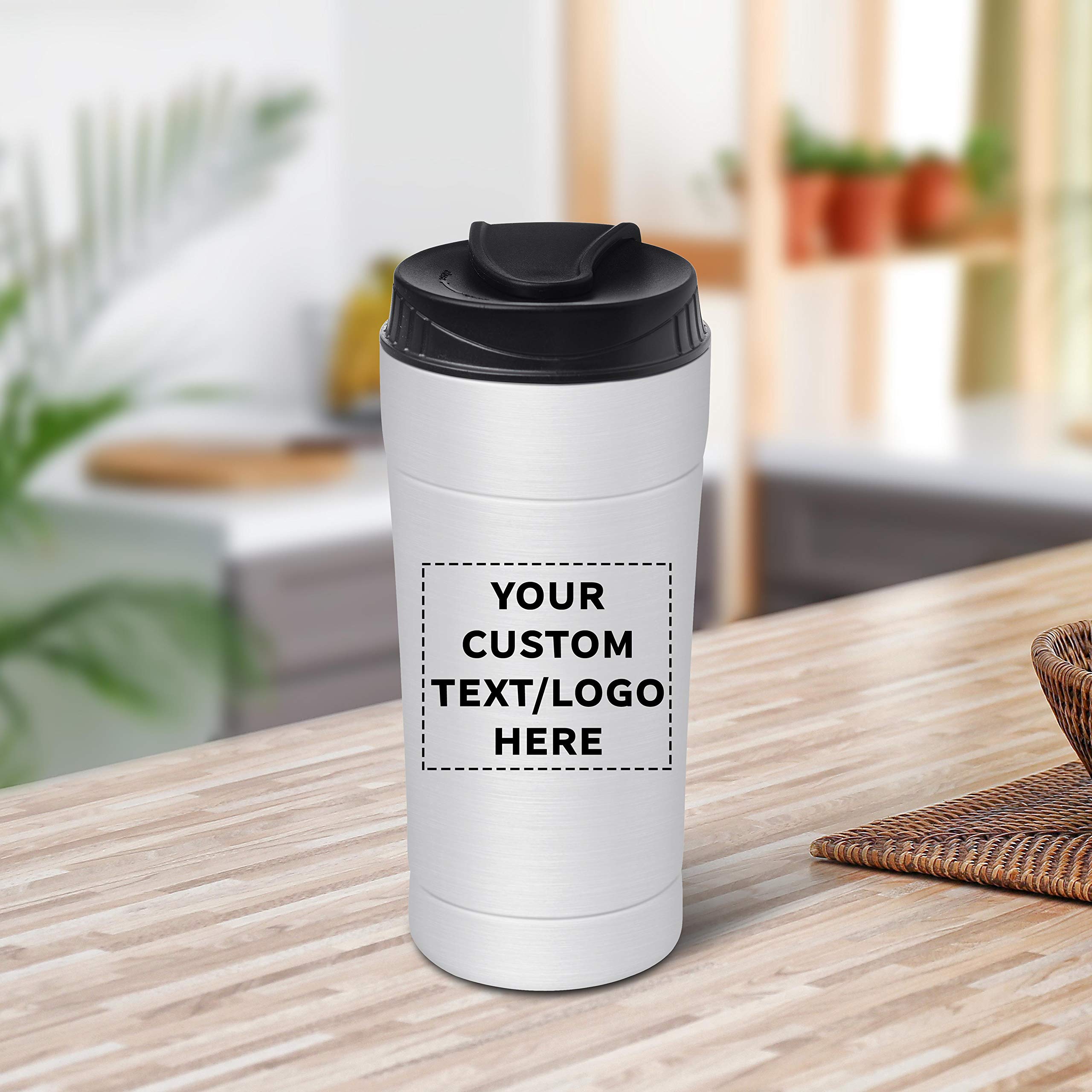 Custom 16 oz Insulated Travel Coffee Tumblers - 6 Pack with Personalized Text & Logo - Stainless Steel Silver - Perfect for Office, Gym & Outdoor Adventures
