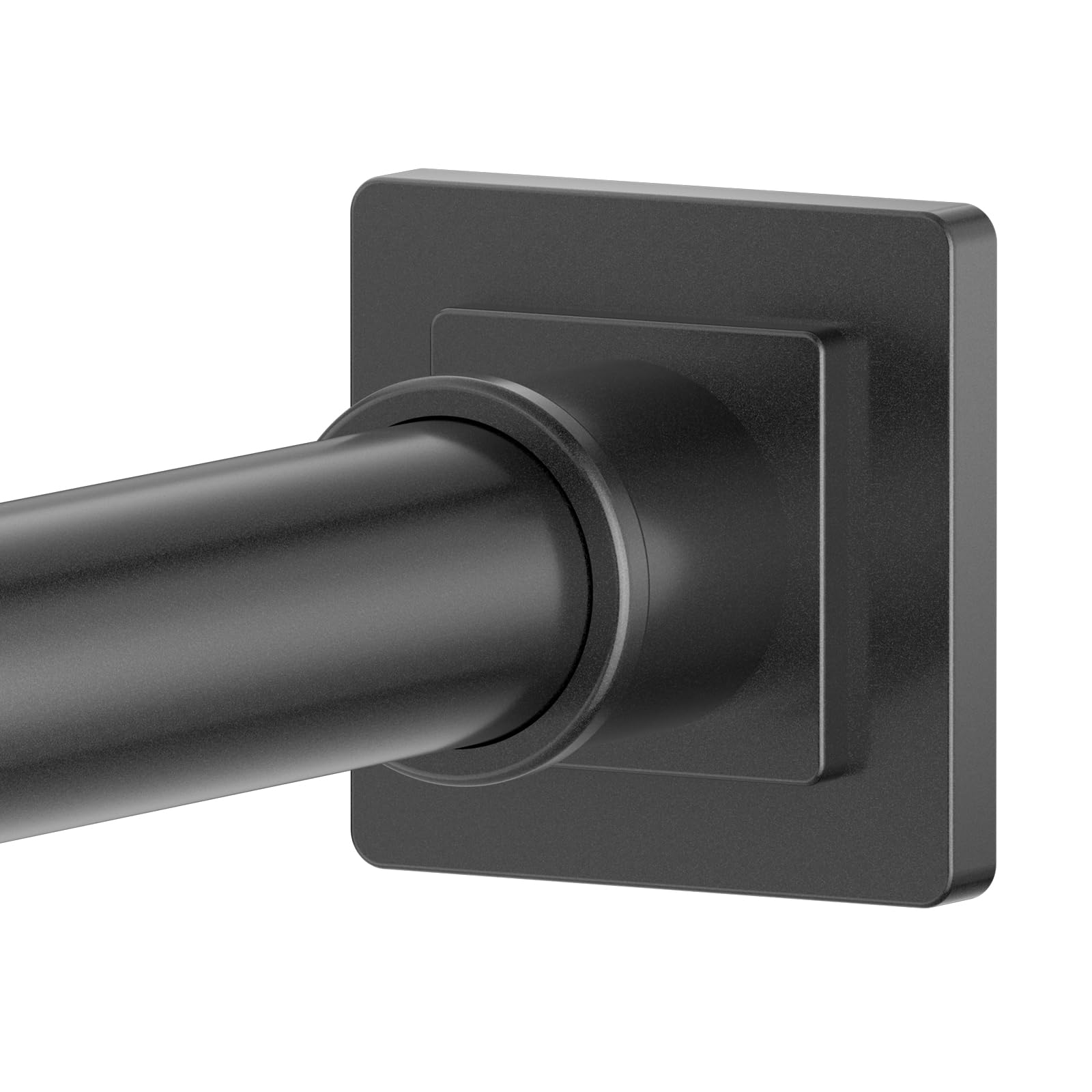 Adjustable No-Drill Shower Curtain Rod 32-80 Inch, Square End Matte Black Stainless Steel Shower Rod for Bathroom, RV, Closet - Perfect for Small Spaces & Rental Homes