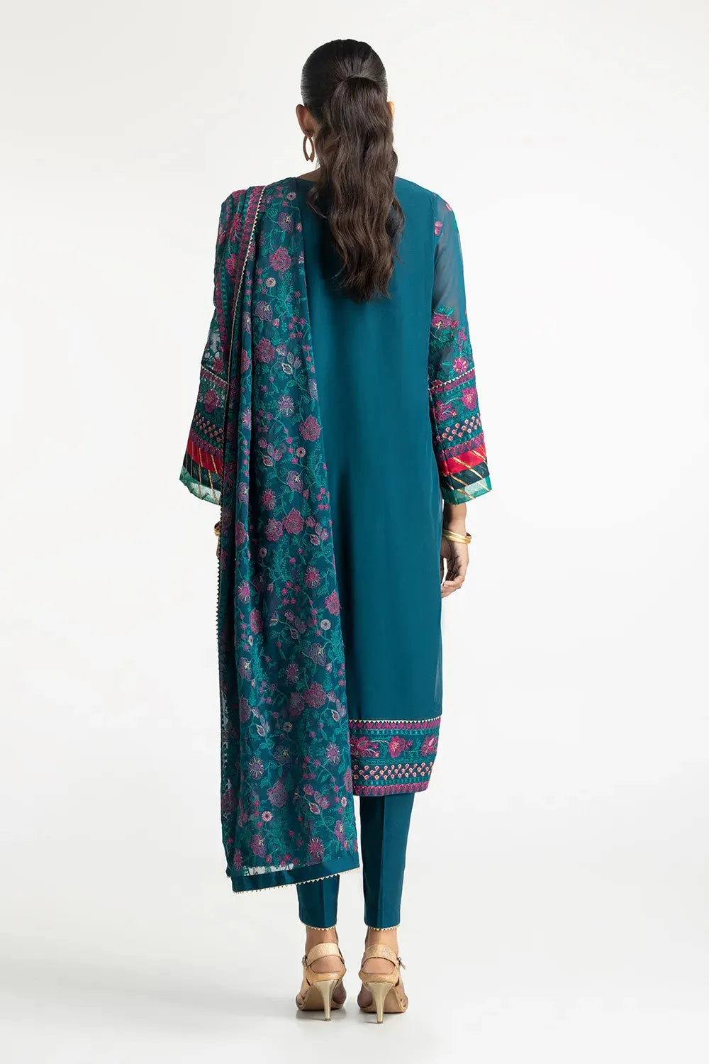 Gul Ahmed Blue Chiffon Embroidered Suit - Elegant Formal Wear for Weddings, Parties & Special Occasions