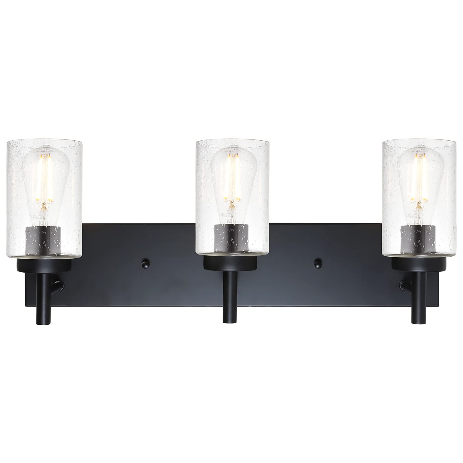 VINLUZ 3-Light Modern Black Bathroom Vanity Light Fixture with Clear Bubble Glass - Industrial Farmhouse Wall Sconce for Living Room, Bedroom & Dining Room - Perfect for Home Decor, Apartment Lighting and Interior Design