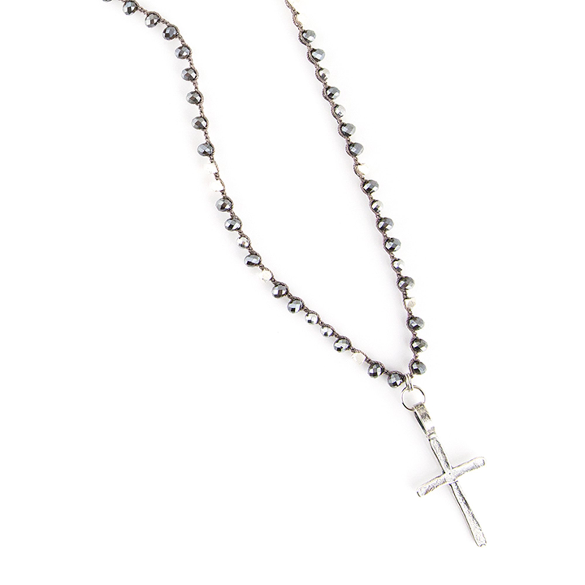 Hand Crochet Remi Necklace with Crystals & Silver Cross - Perfect for Daily Wear & Gifting
