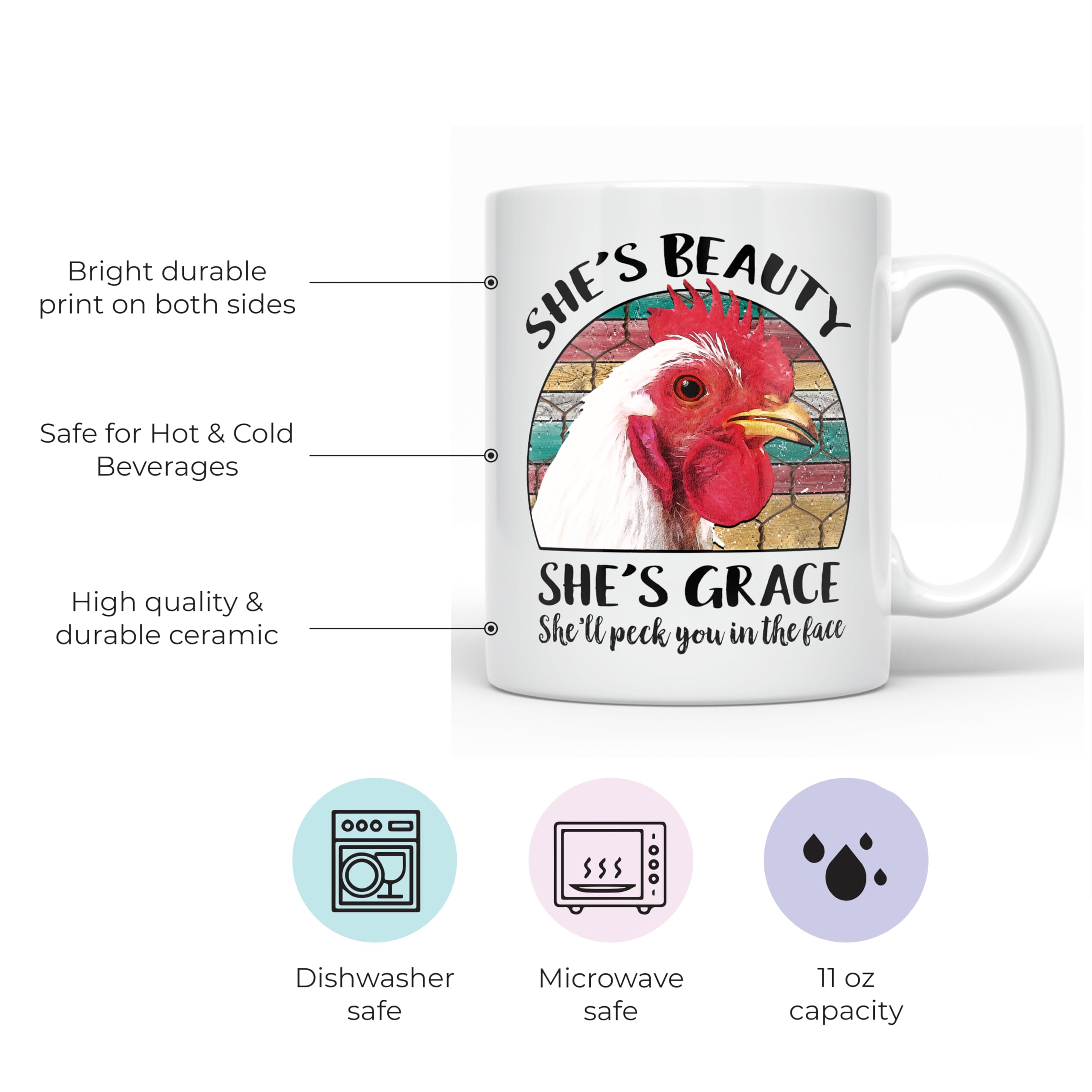 YouNique Designs 11oz Funny Chicken Mug - Unique Gift for Chicken Lovers & Crazy Chicken Lady - Ceramic Coffee Cup for Farmhouse Kitchen, Office, or Chicken-Themed Parties (White)