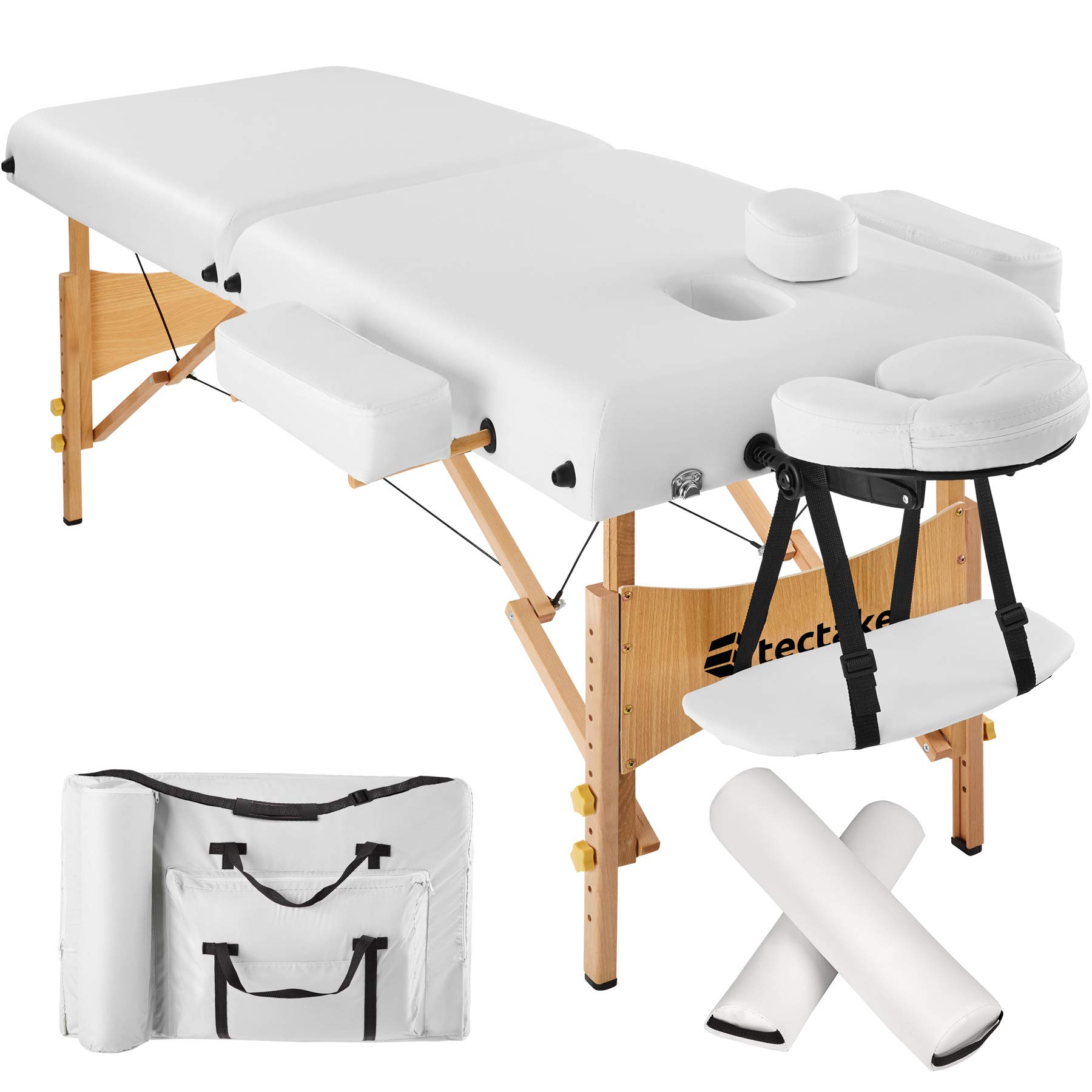 TecTake® Portable Massage Table with 7.5cm Thick Padding - Adjustable Height, Foldable Design with Carrying Bag - Waterproof Vinyl Cover & Ergonomic Headrest - Perfect for Home Spa, Professional Massage Therapy & Beauty Salon Use