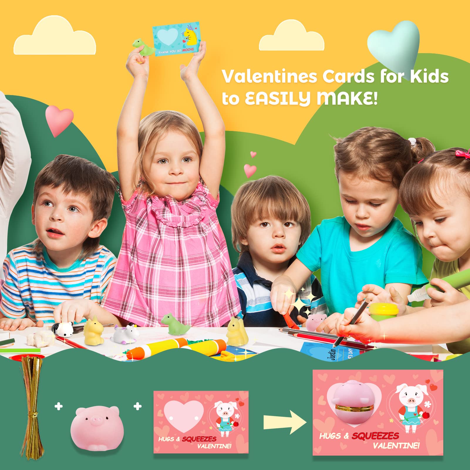 30 Pack Valentine's Day Cards with Mochi Squishy Toys - Cute Mini Stress Relief Toys for Kids, Classroom Prizes & Gift Exchange - Perfect for Valentine's Day School Parties & Friendship Gifts