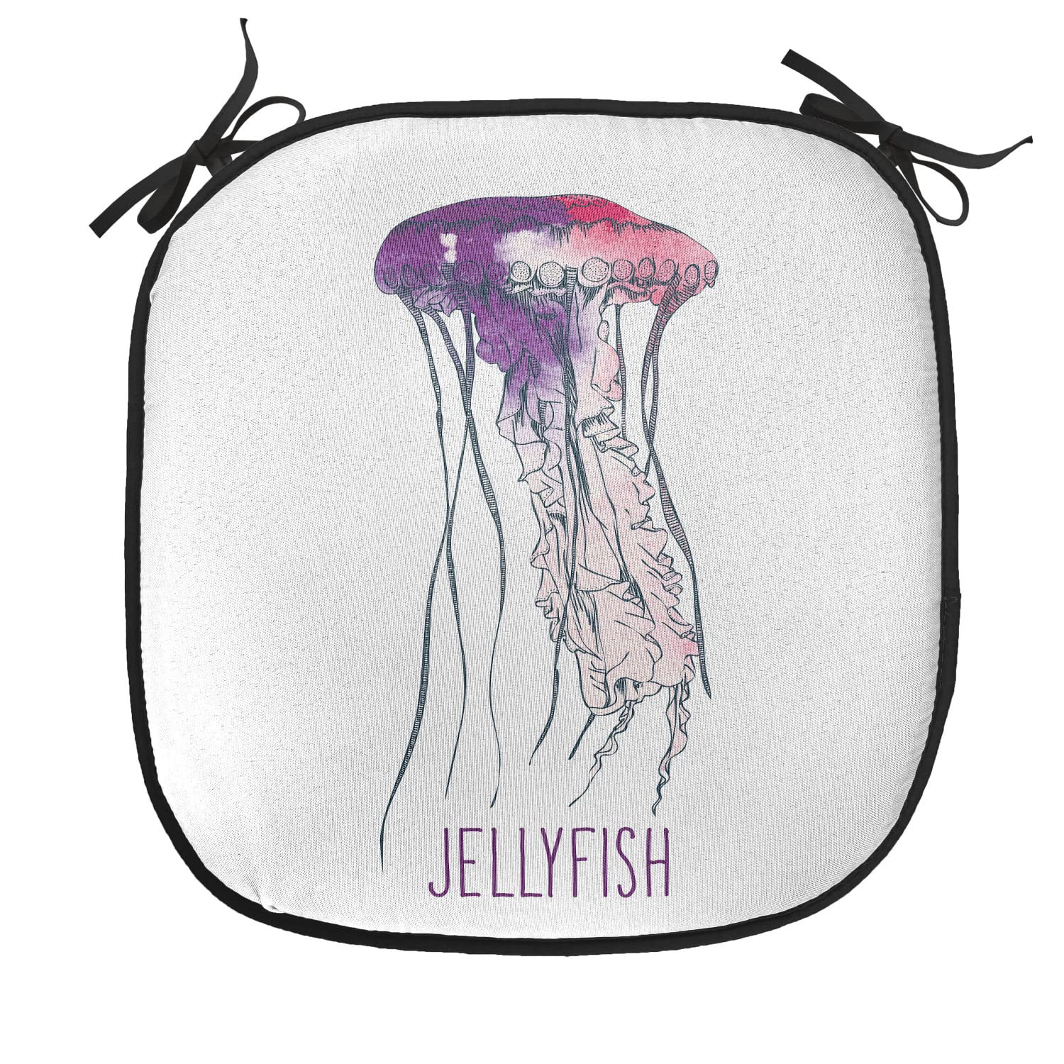Lunarable Jellyfish Chair Cushion Set of 12 - Tropical Vacation Themed Seat Pads with Exotic Jellyfish Print, Non-Slip Kitchen & Patio Cushions 16x16 Inches in Purple & Pink - Perfect for Outdoor Furniture, Beach Chairs, and Home Decor