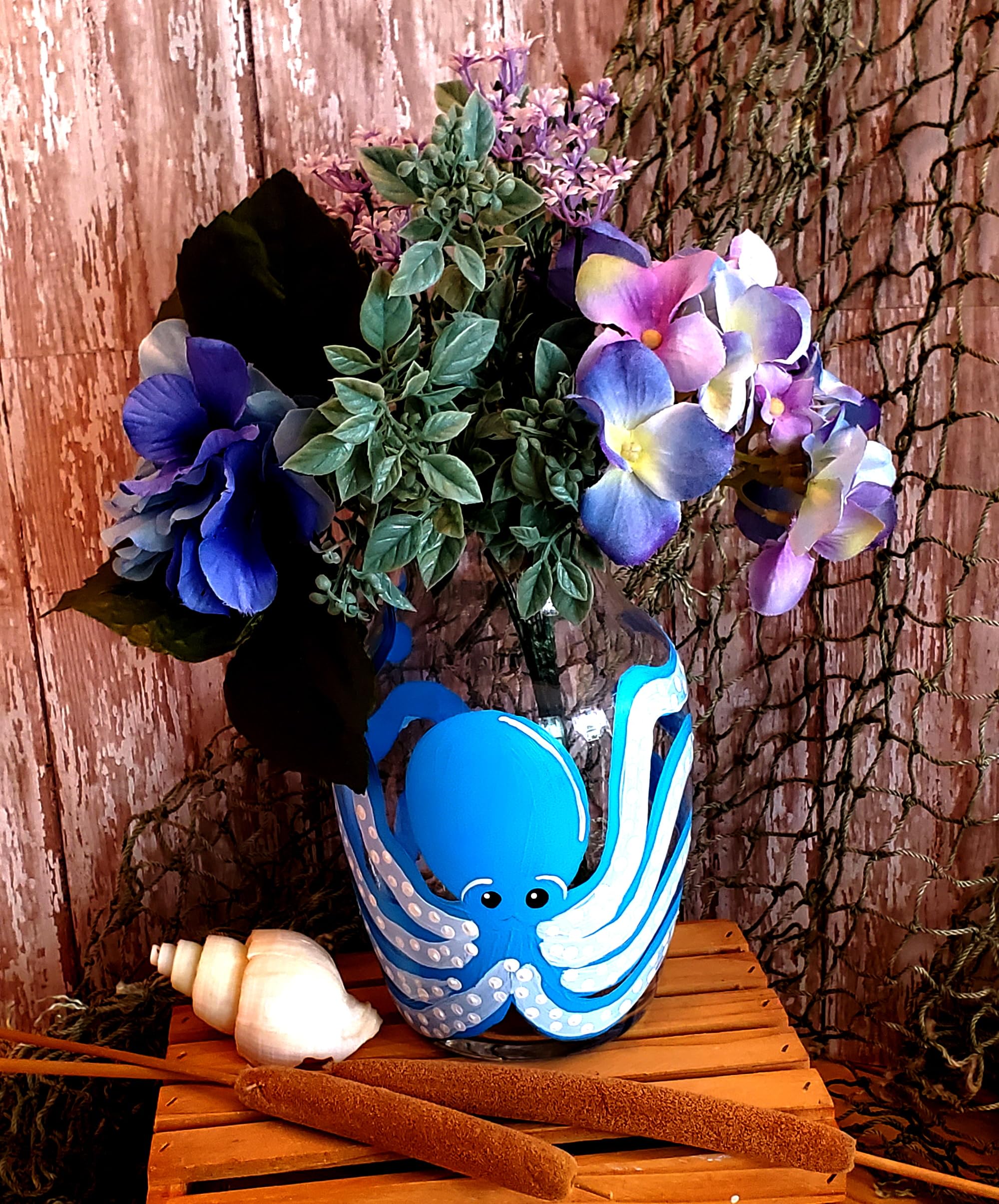 Hand Painted Blue Octopus Ceramic Vase - Unique Beach Themed Home Decor, Nautical Table Centerpiece for Wedding, Housewarming Gift - Perfect for Coastal Living Rooms, Ocean-Inspired Weddings & Seaside Home Accents