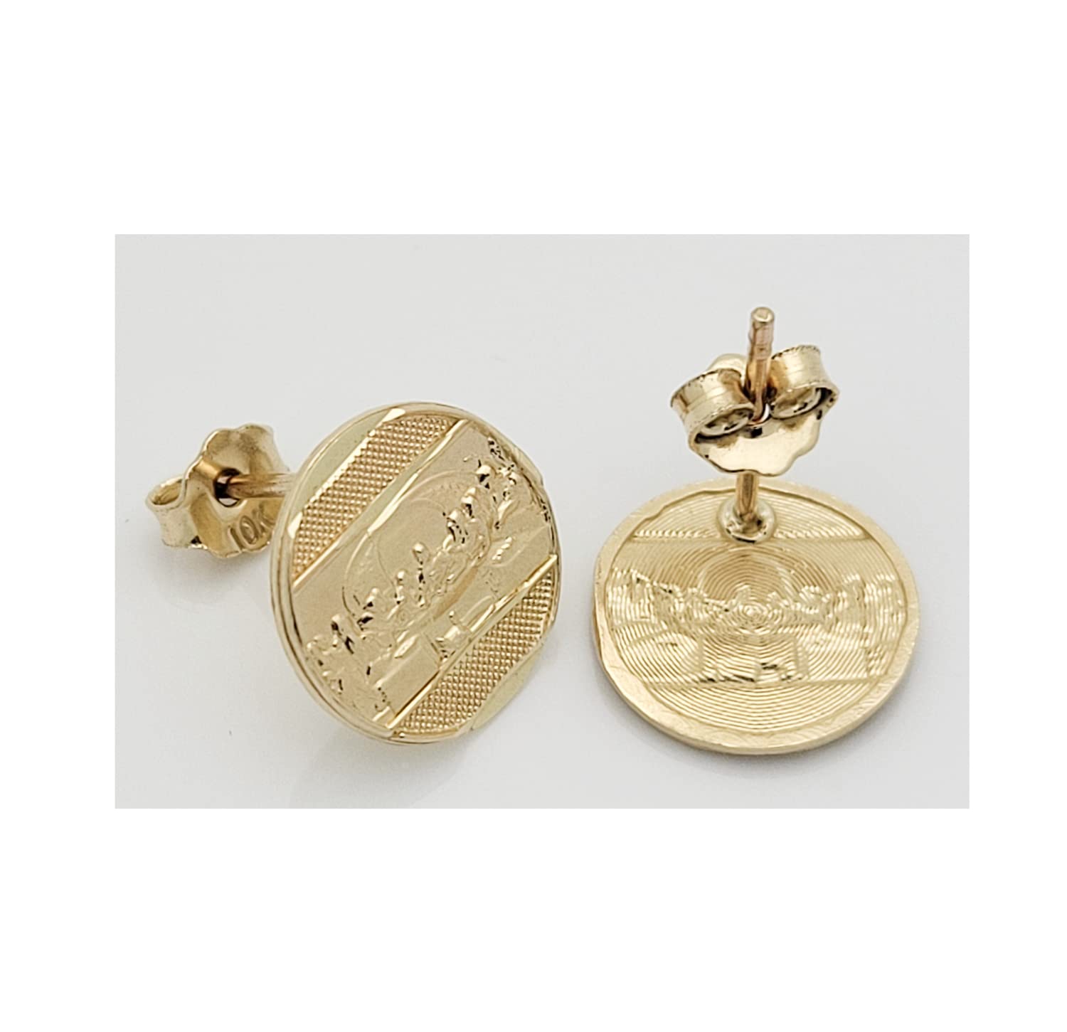 10K Yellow Gold Men's Last Supper Earrings - 0.4 Inch Religious Jewelry for Christian Gifts & Faith-Based Fashion Accessories