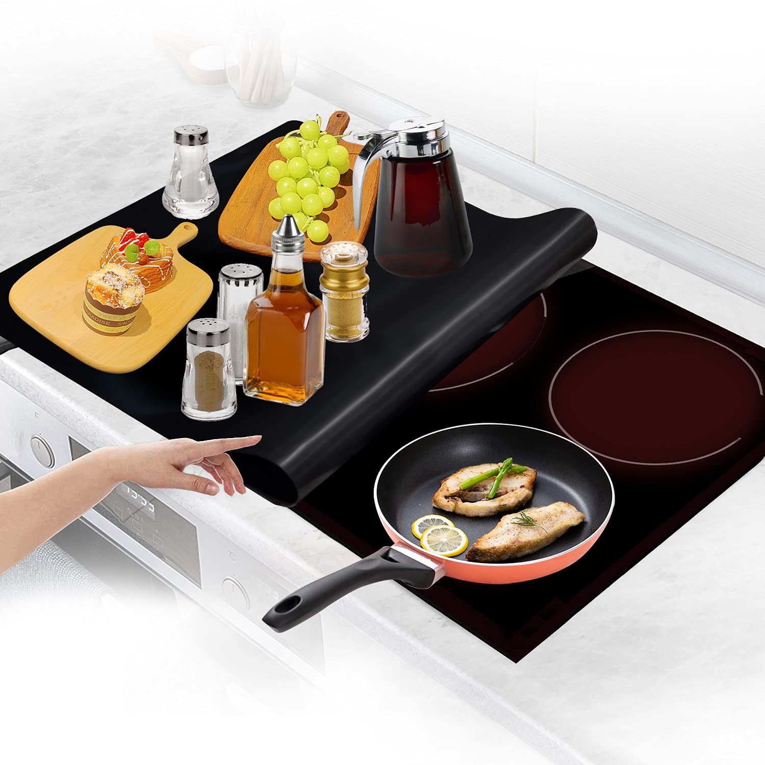 28.5 x 20.5 Inch Glass Stove Cover - Heat Resistant Electric Cooktop Protector, Extra Large Waterproof Ceramic Stove Mat for Kitchen Countertops - Perfect for Stovetop Protection & Kitchen Organization (Black)