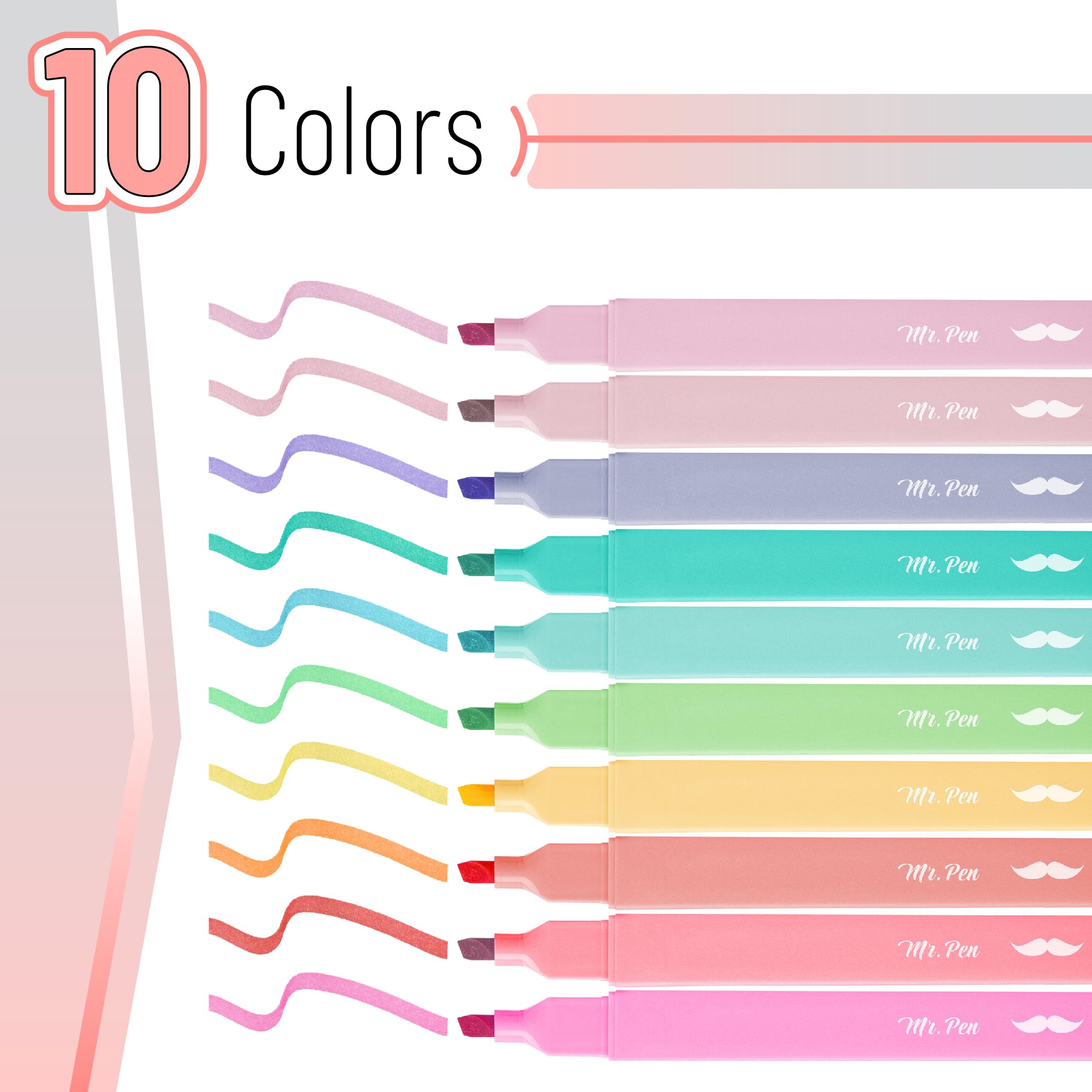 Pastel Chisel Tip Highlighters - 10 No Bleed Pens for Bible & Notes