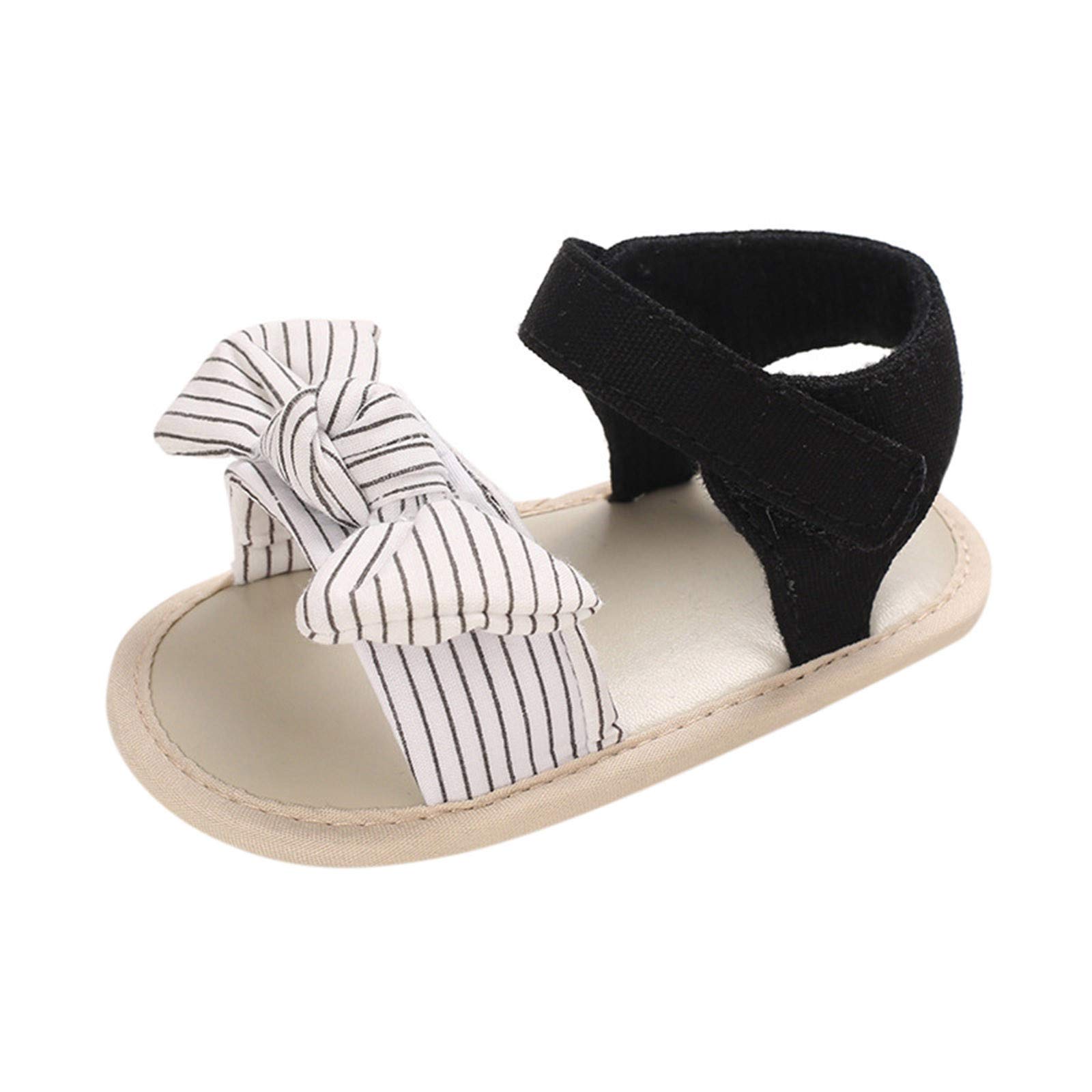 **Toddler Girls Walking Shoes - Non-Slip Rubber Sole Soft Flat Sandals with Striped Bow | Perfect for Outdoor Play, Beach & Daily Comfort**