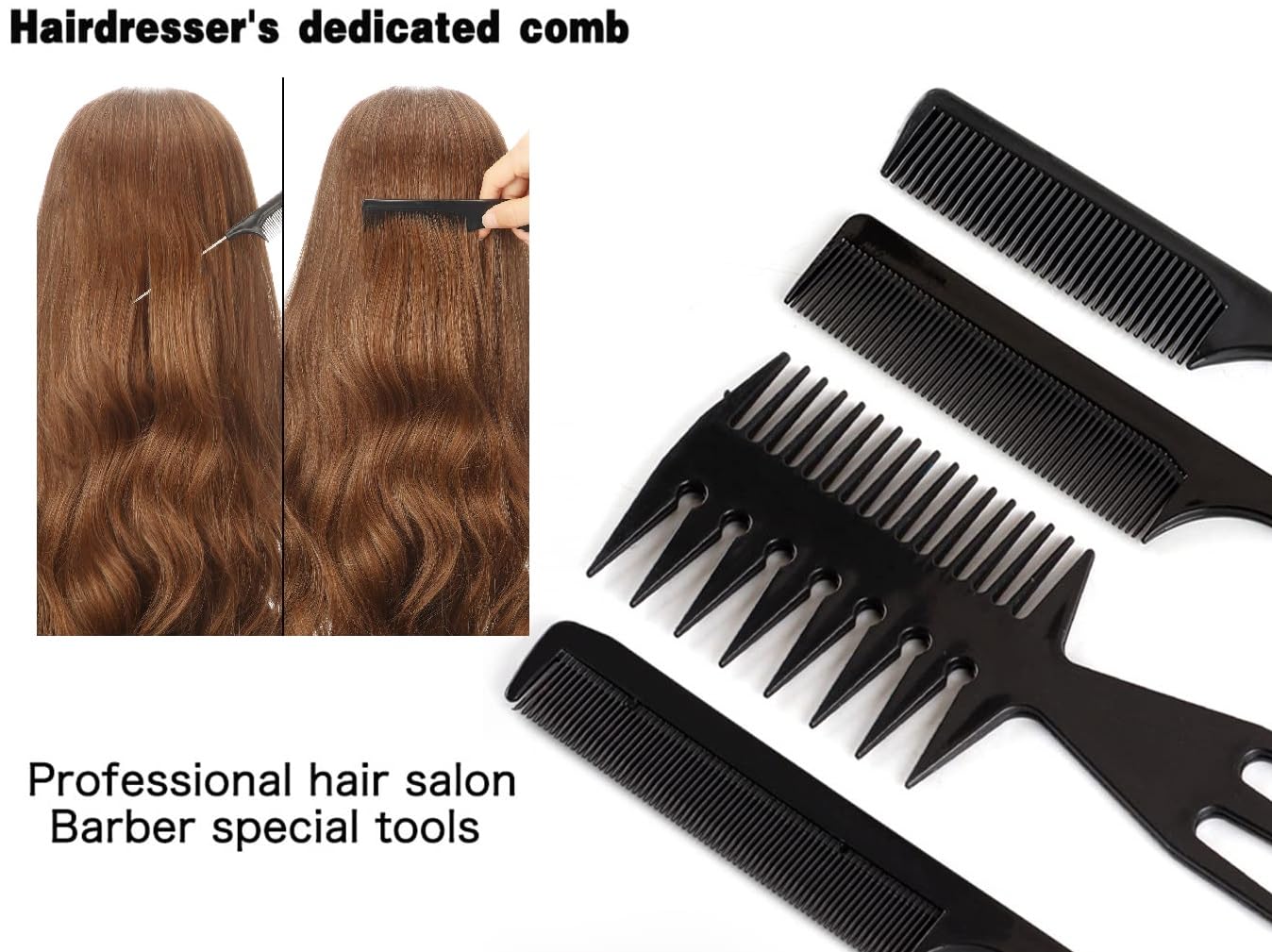Professional 10-Piece Vinyl Hair Comb Set for Styling & Cutting - Barber & Salon Styling Tools Kit (Black) - Perfect for Hairdressers, Home Use & Salon Styling