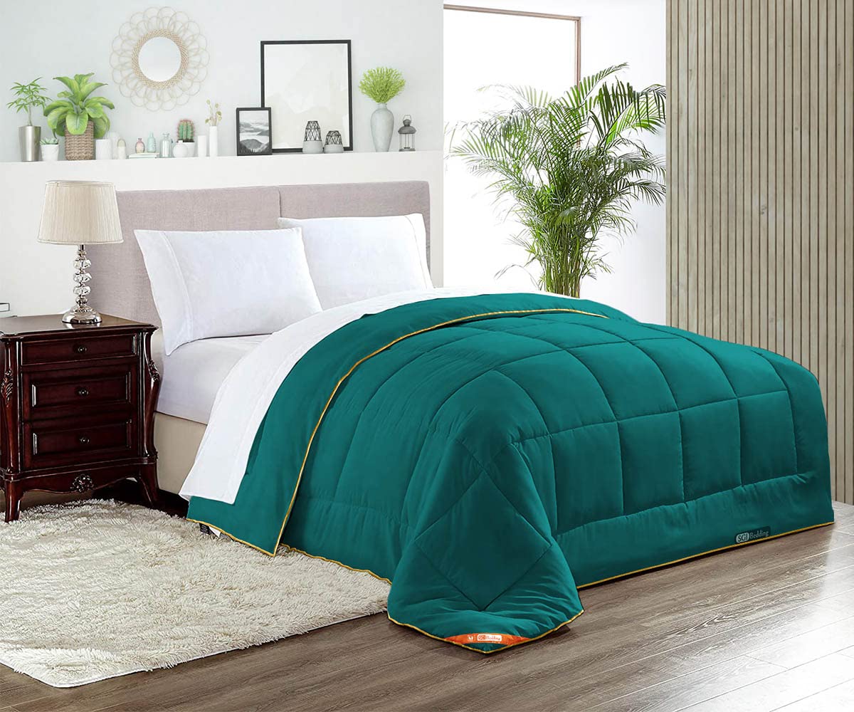 Premium Twin Comforter Set - 300 GSM Plush Siliconized Microfiber Fill, Teal Solid Color, Box Stitched Quilted Design with Soft Microfiber Shell & Matching Pillowcases - Perfect for Bedrooms, Guest Rooms, and Dorm Comfort