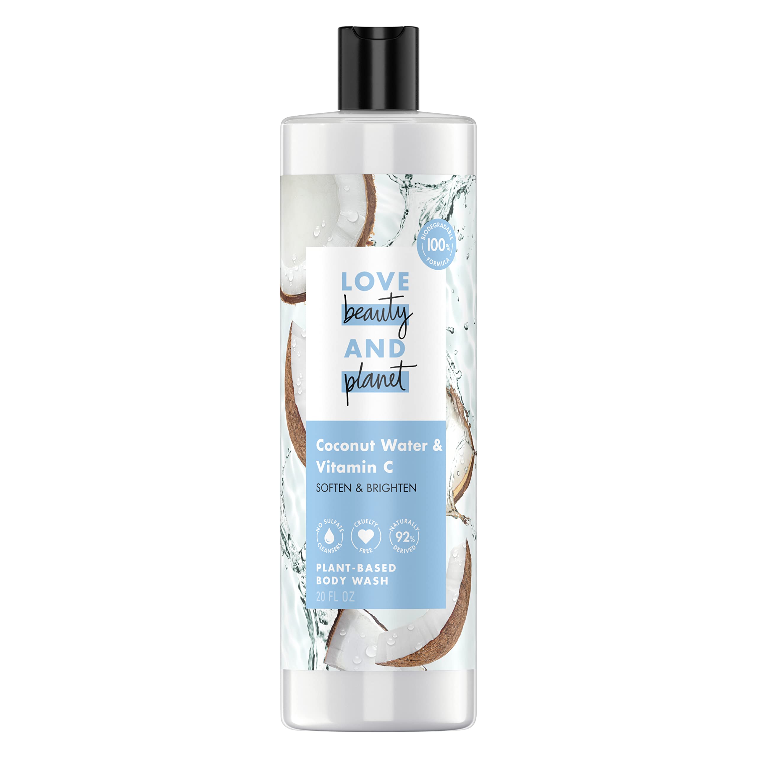 Love Beauty and Planet Vegan Coconut Water & Vitamin C Body Wash - Plant-Based Shower Gel for Women & Men - Hydrating & Refreshing Skin Cleanser - Perfect for Daily Shower & Spa Relaxation