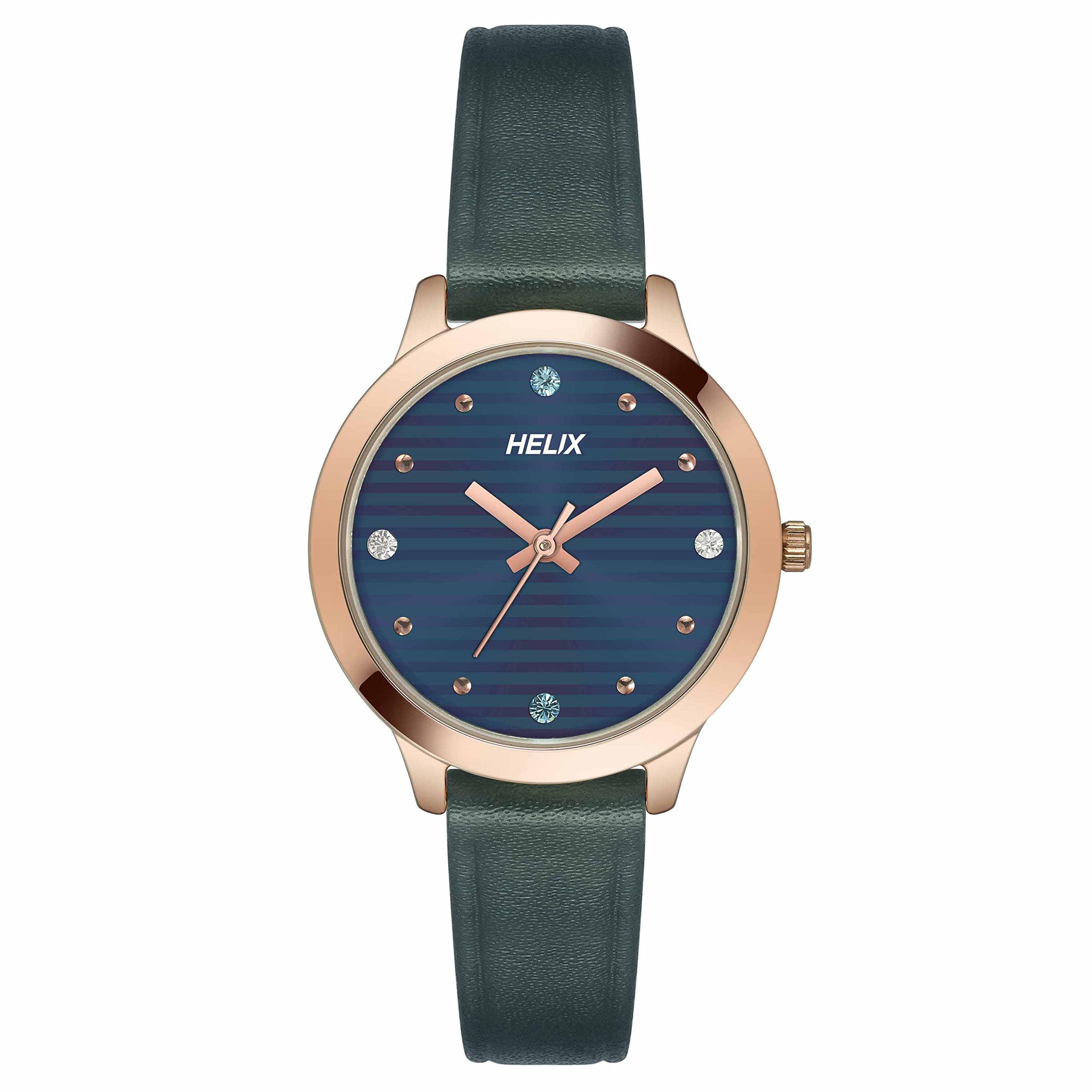 Timex Helix Blue Round Analog Watch for Women - Quartz Movement, Leather Strap, 30m Water Resistant with Buckle Closure - Perfect for Office, Casual Wear & Gift Giving TW022HL22