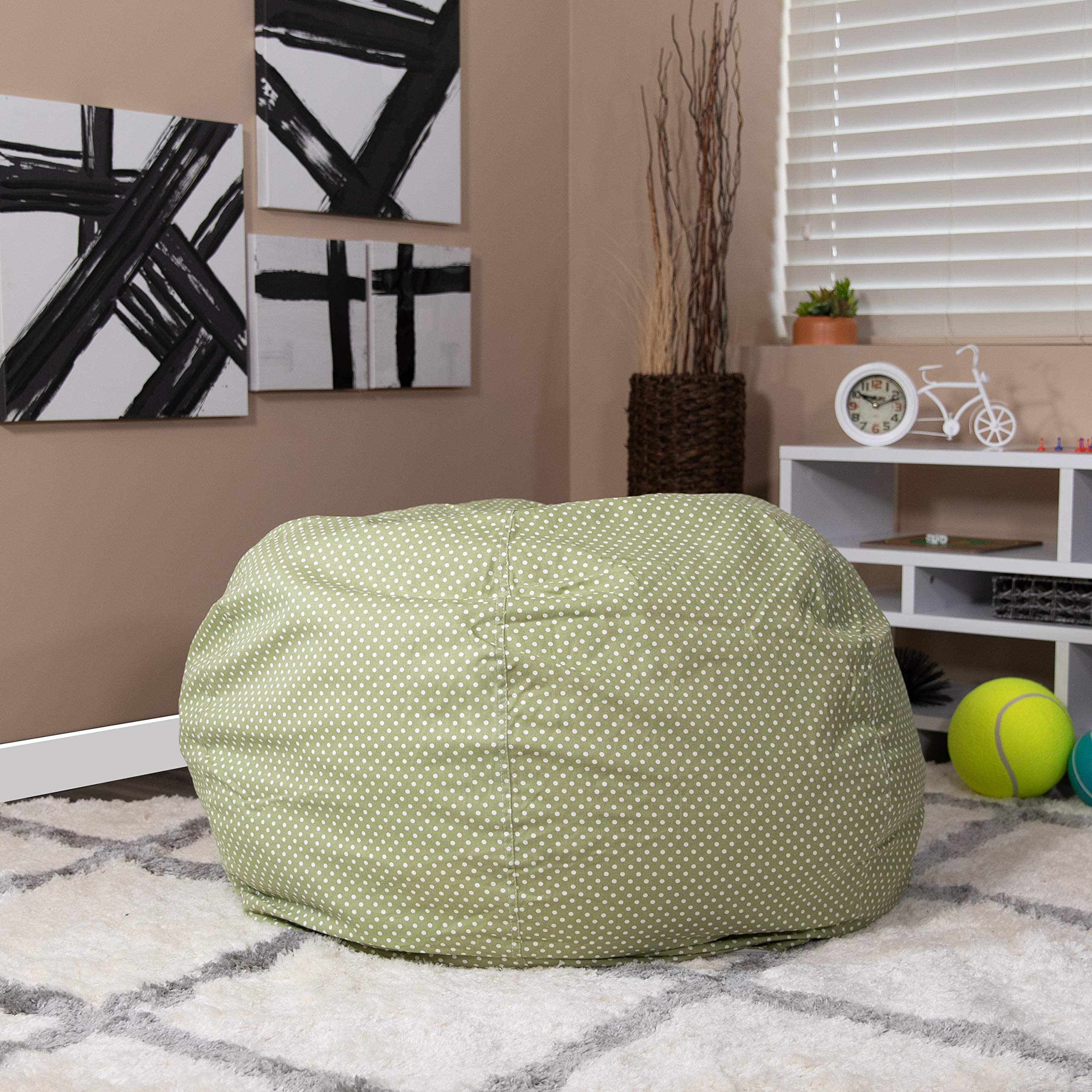 EMMA + OLIVER Oversized Green Dot Bean Bag Chair - Comfortable Lounge Chair for Kids, Teens & Adults - Perfect for Bedroom, Game Room & Dorm Decor