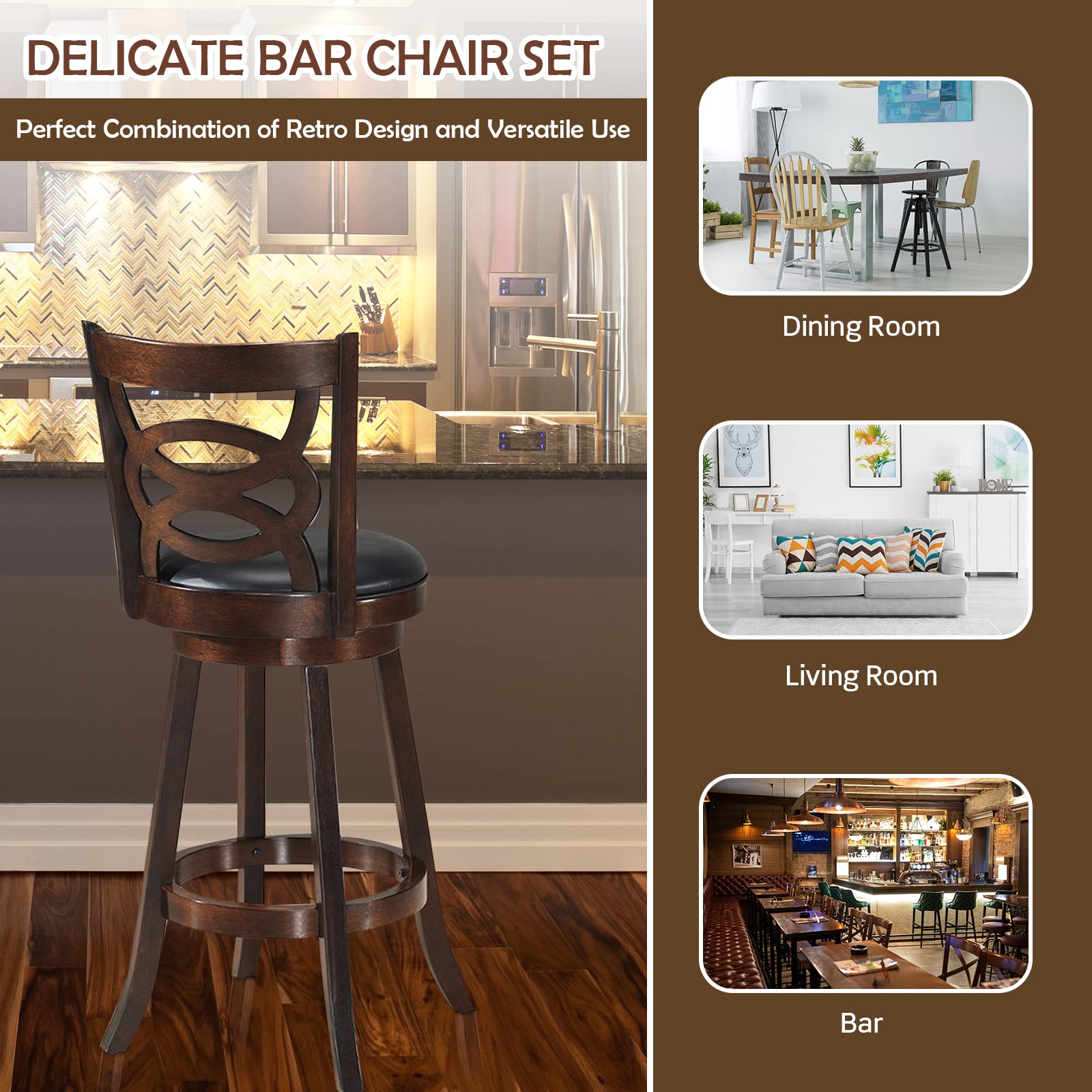COSTWAY Bar Stools Set of 2 - 29