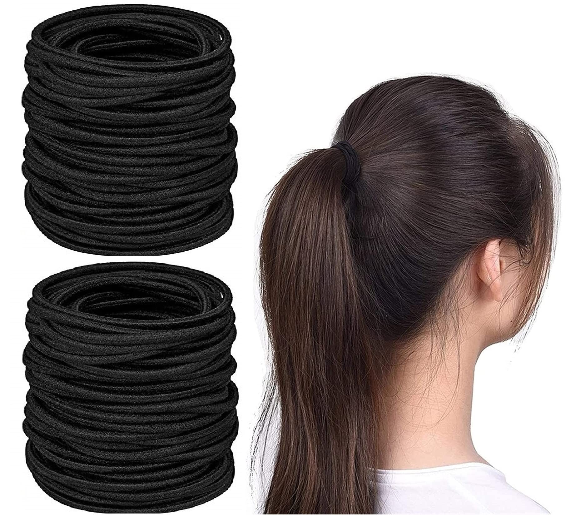 WROLY 50 Pcs Hair Bands for Women & Girls - 4mm Elastic Hair Ties, Ponytail Holders, Hair Bobbles - Soft & Stretchable Hair Accessories for Daily Use, Workouts, and Styling (50 Bands)