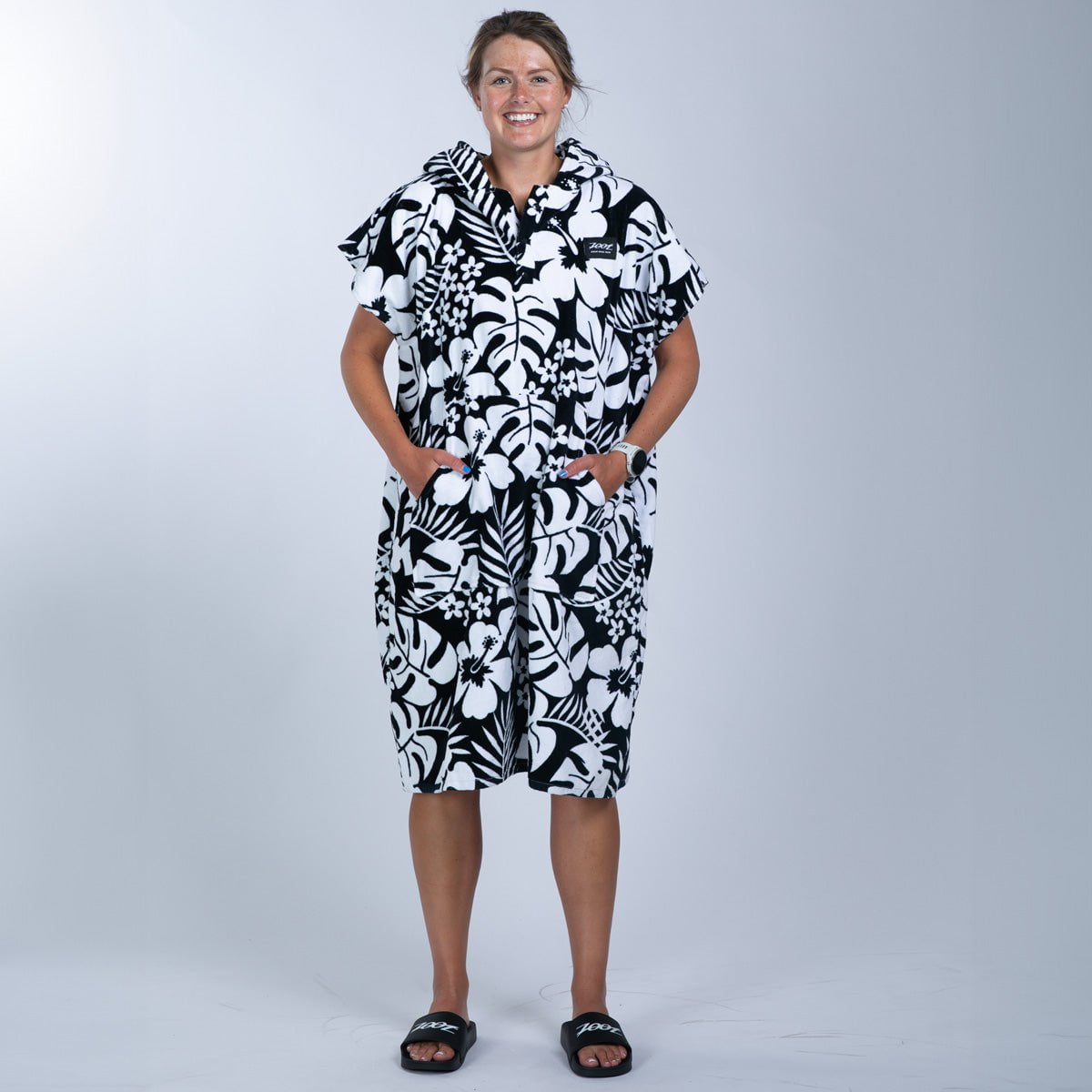 Waterproof Transition Poncho for Women - Floral Hibiscus Print Raincoat - Perfect for Outdoor Activities, Beach, and Travel