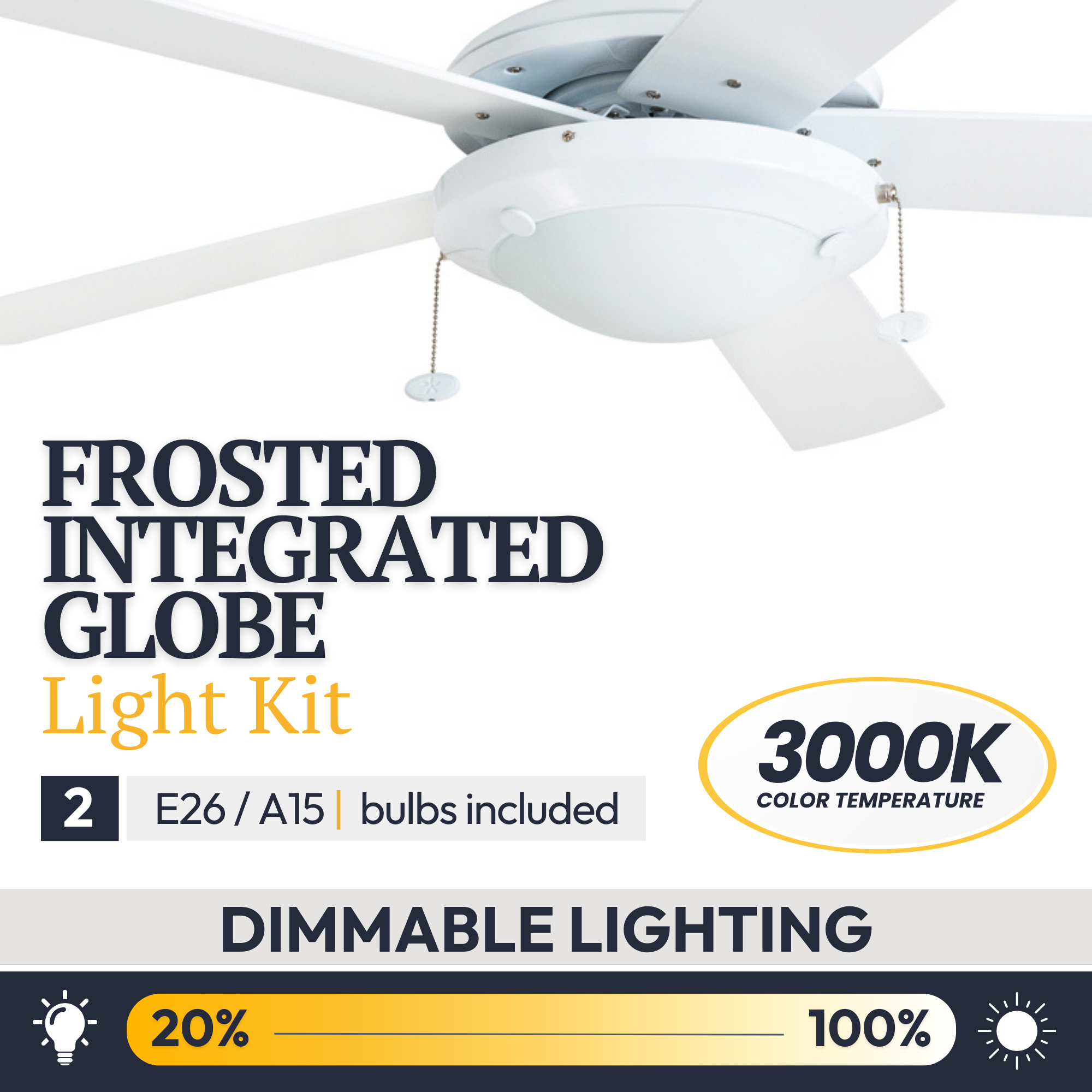 52 Inch White Bolivar Ceiling Fan with Pull Chain - Perfect for Living Room, Bedroom, and Outdoor Spaces