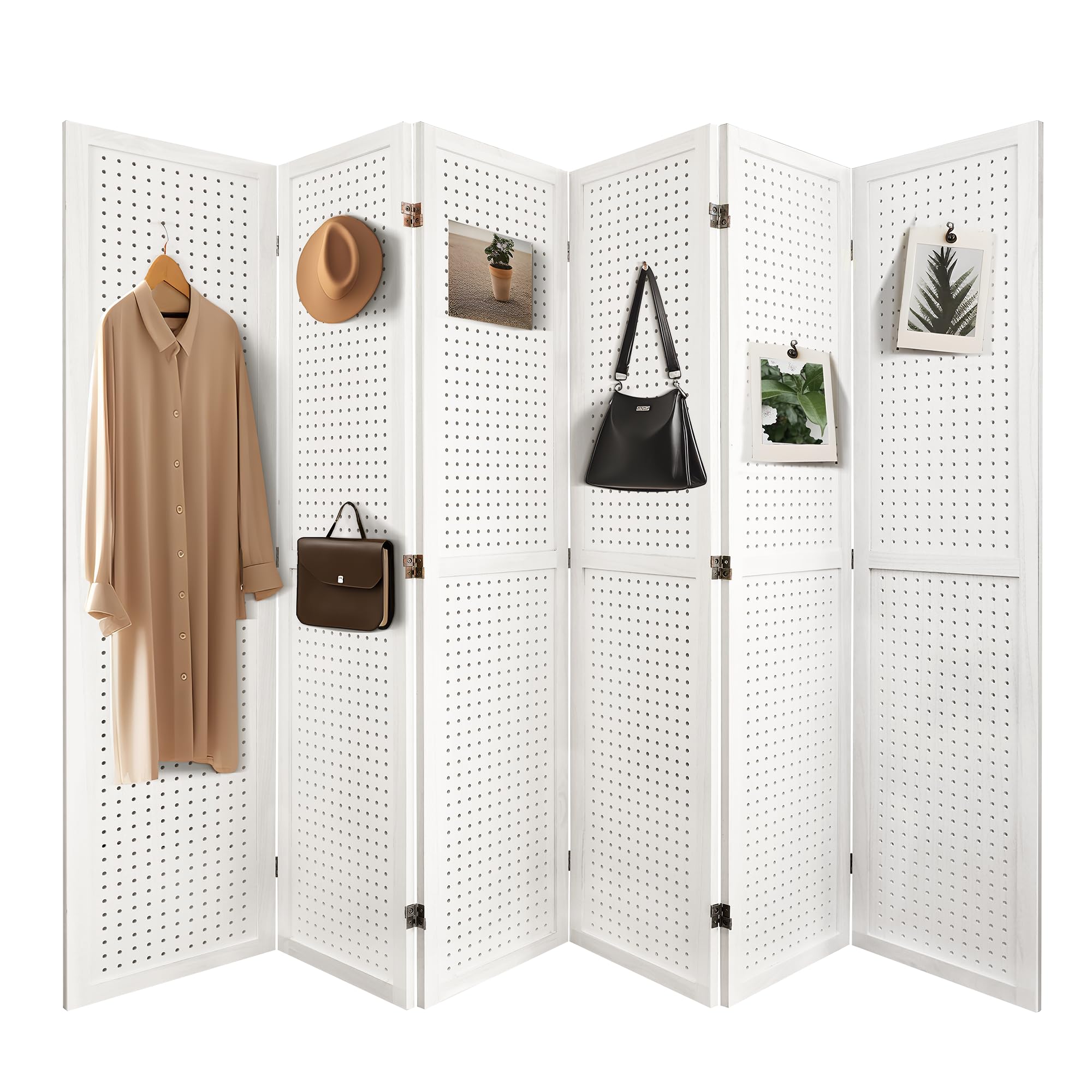 NicBex 6 Panel Wooden Pegboard Room Divider - 5.6FT Folding Privacy Screen & Freestanding Display Board for Craft Shows, Art Exhibitions, Retail Displays & Home Office Separation (White) | Portable Room Partition for Trade Shows, Studios & Event Spaces