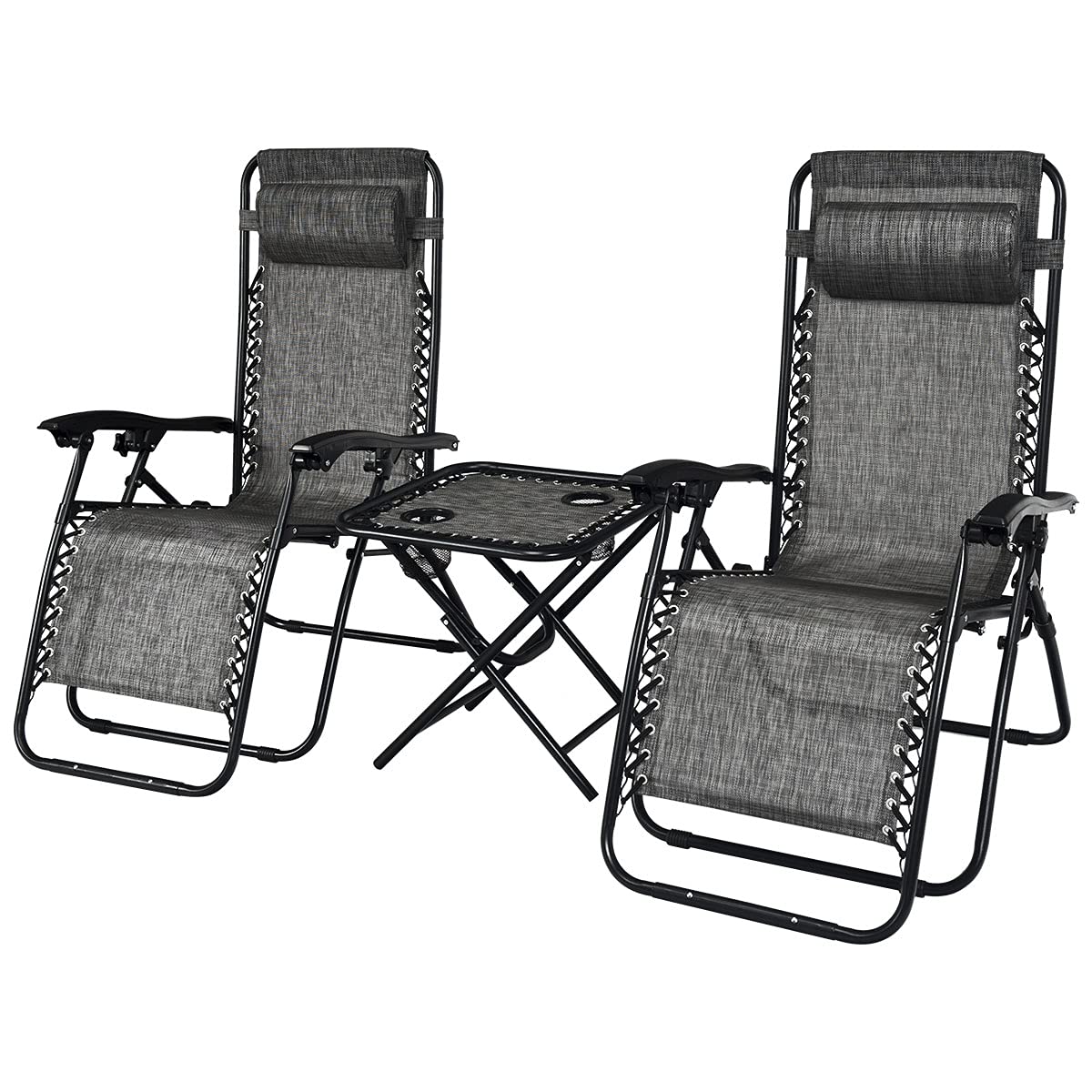 3PCS Patio Chaise Lounge Chairs - Adjustable Zero Gravity Recliners for Outdoor, Yard, Pool & Beach - Foldable Lounge Chair Set with Side Table - Perfect for Relaxing, Sunbathing & Backyard Lounging (Grey)