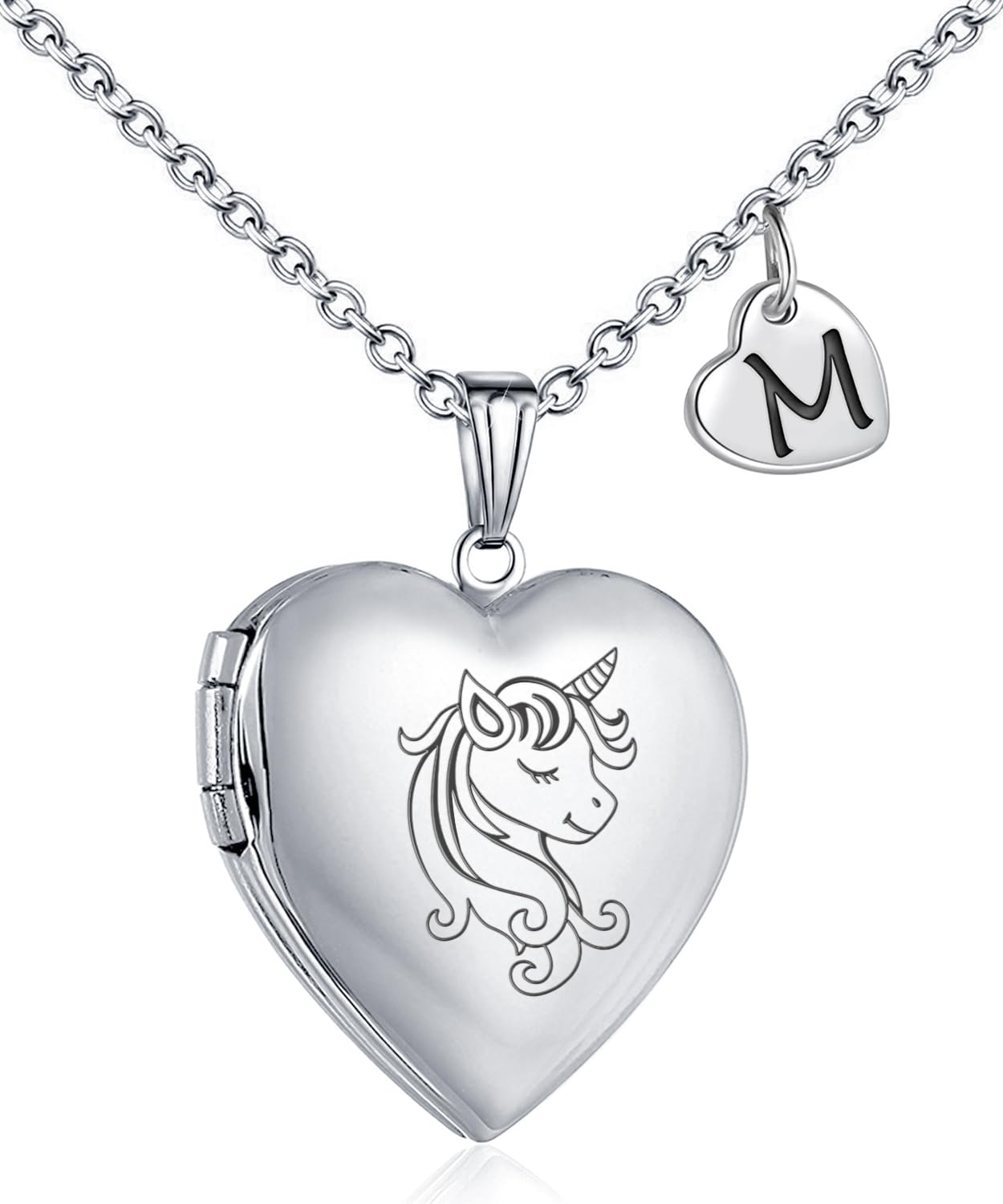 YOUFENG Unicorn Heart Initial Letter Locket Necklace - Personalized Photo Pendant with Enamel Charm, Romantic Gifts for Women, Girlfriend, Wife | Perfect for Valentine's Day, Anniversary & Birthday Presents