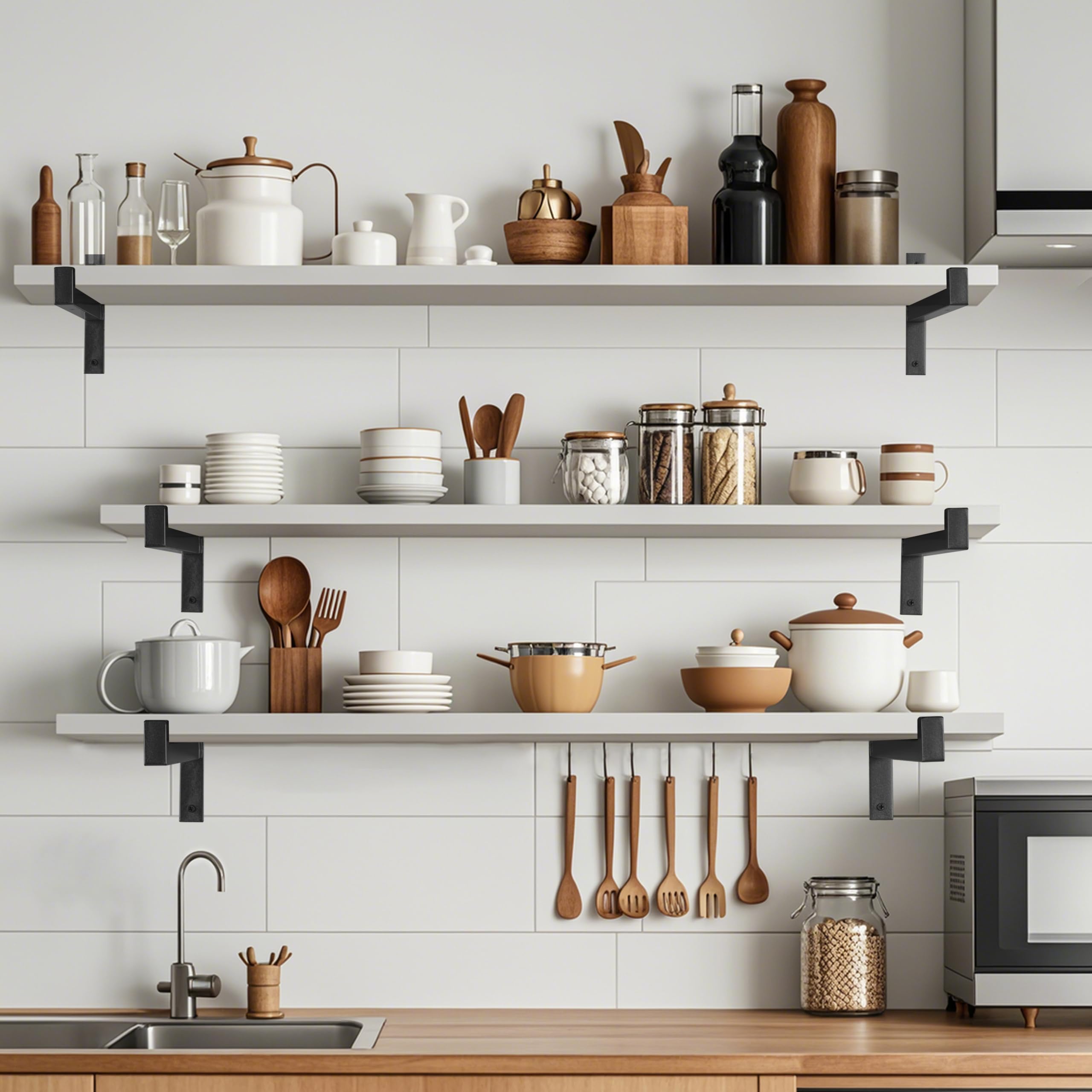 6 Pcs Heavy Duty Shelf Brackets 12 Inch - Industrial Strength Wall Mounted Metal Shelving Supports with Lip for Garage, Kitchen, Warehouse Storage Organization