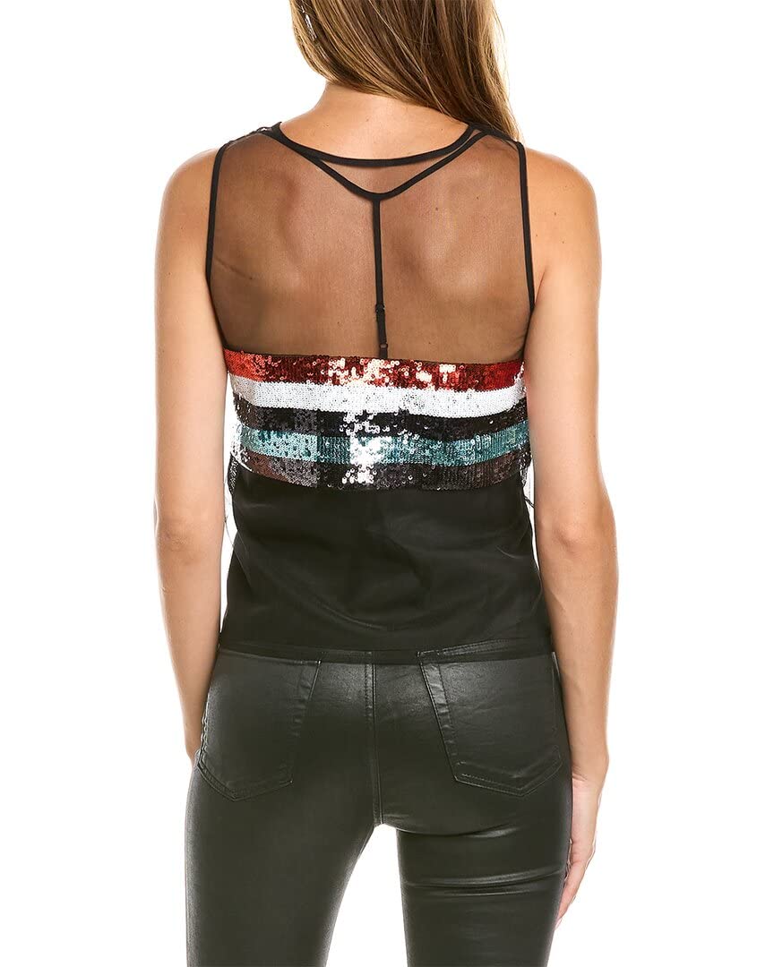 Armani Exchange Women's Sequin Stripe Mesh Sleeveless Top with Cami - Sexy Party Blouse for Night Out, Clubwear & Evening Events