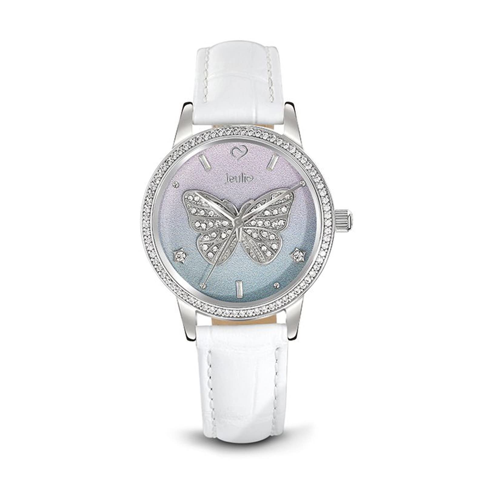 Jeulia Women's Butterfly Watches - Quartz White Leather Band with Ombre Dial Glass, Unisex Sports & Business Stainless Steel Watch - Perfect for Office, Casual Wear & Special Occasions