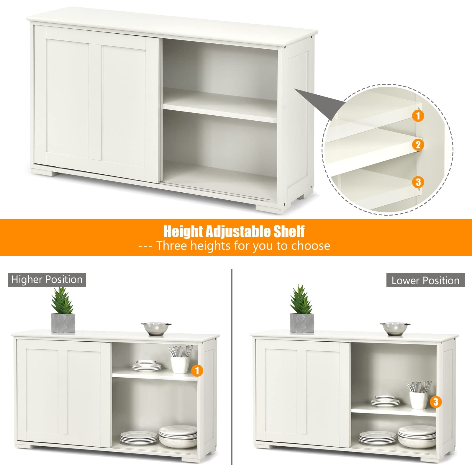 Stackable Wooden Storage Cabinet with Sliding Doors - Cream White Kitchen Buffet Sideboard for Dining Room & Living Room Organization | Perfect for Home, Office & Small Space Storage Solutions