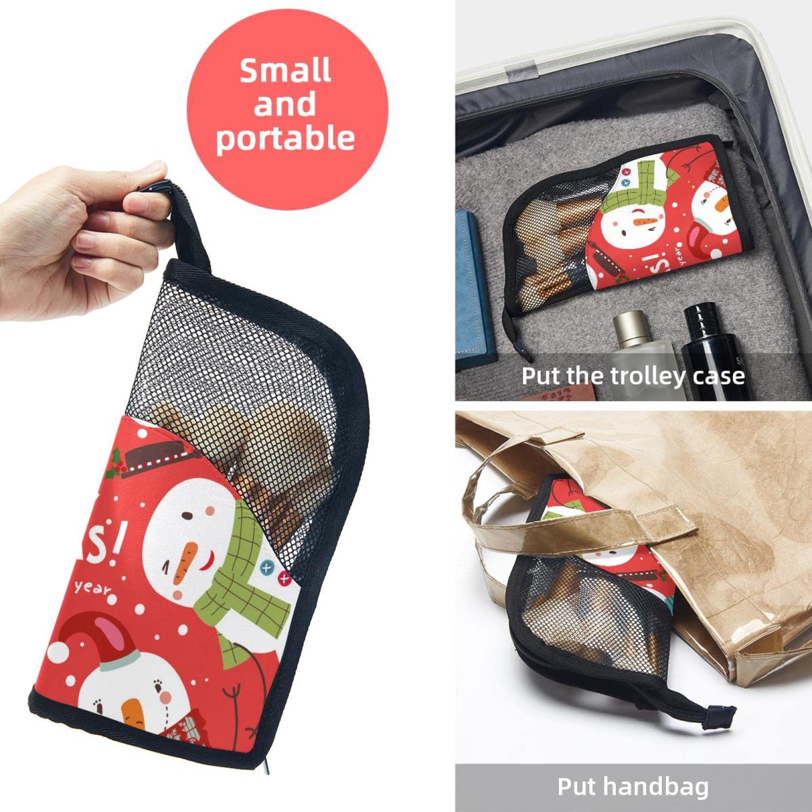 12-Piece Makeup Brush Organizer Bag with Portable Holder Case - Christmas Snowmen Round Dance Design - Perfect for Travel, Home Storage & Makeup Artists